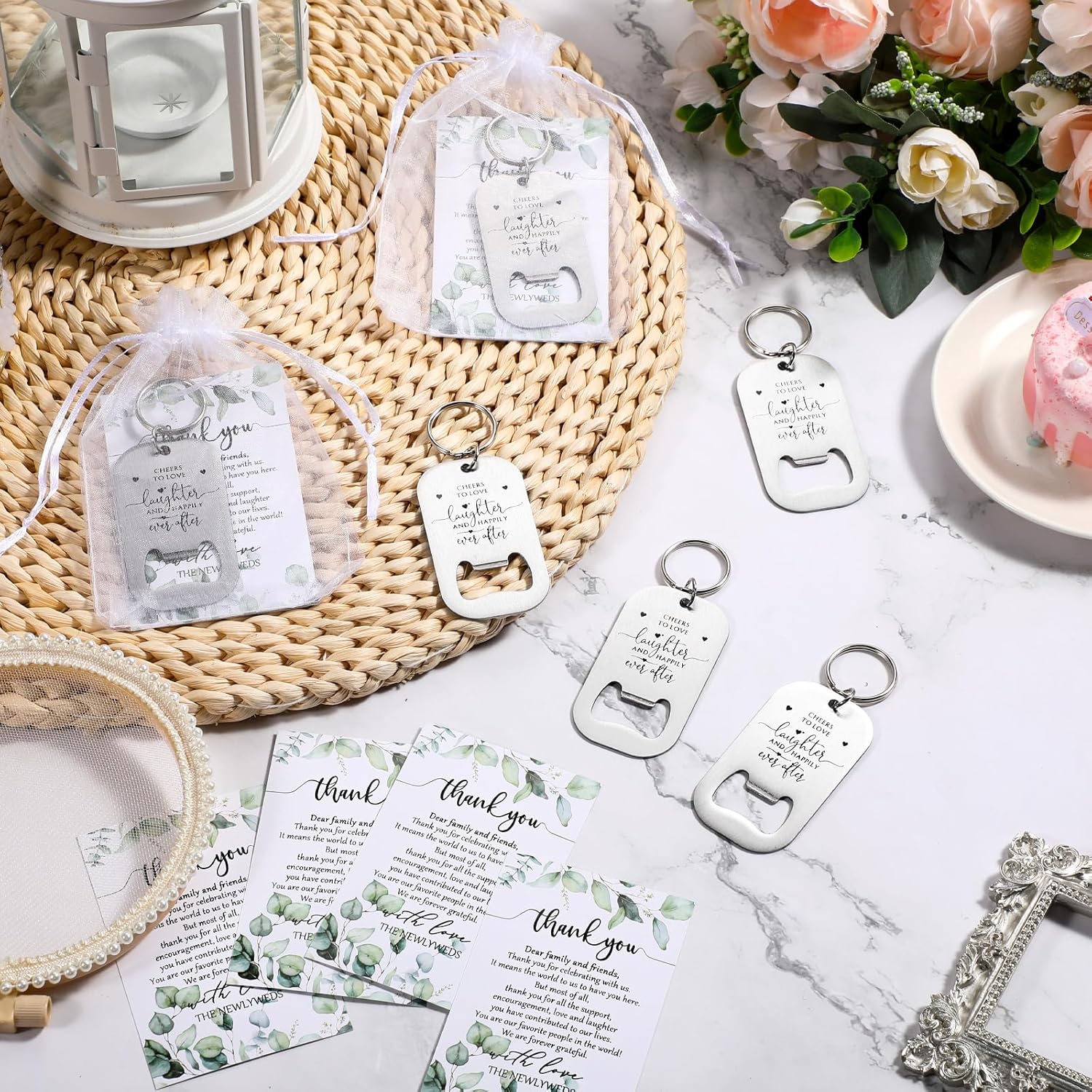 50 Sets Wedding Favors Bottle Opener Keychain Gift Set