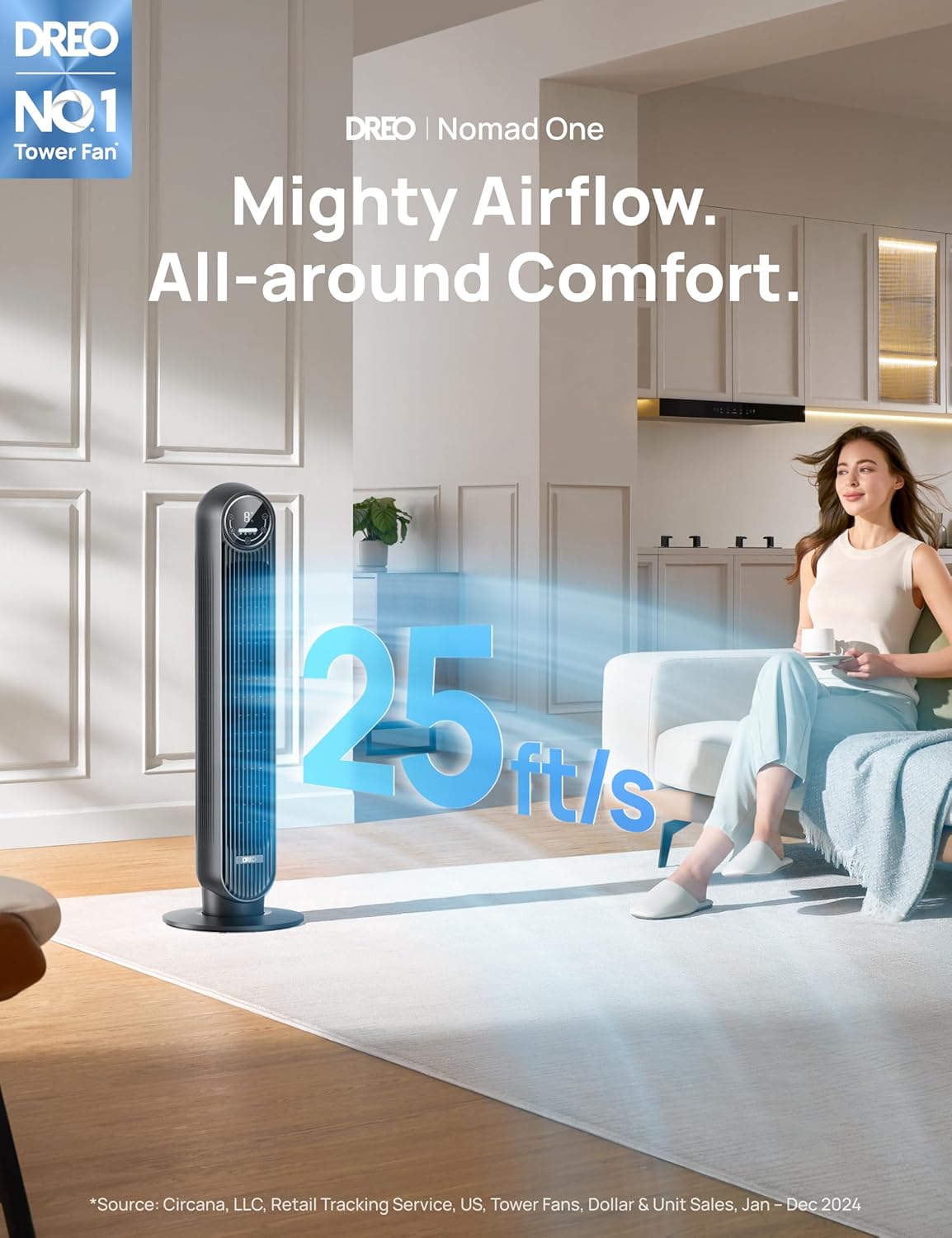 Dreo Tower Fan for Bedroom with 4 Speeds and 4 Modes