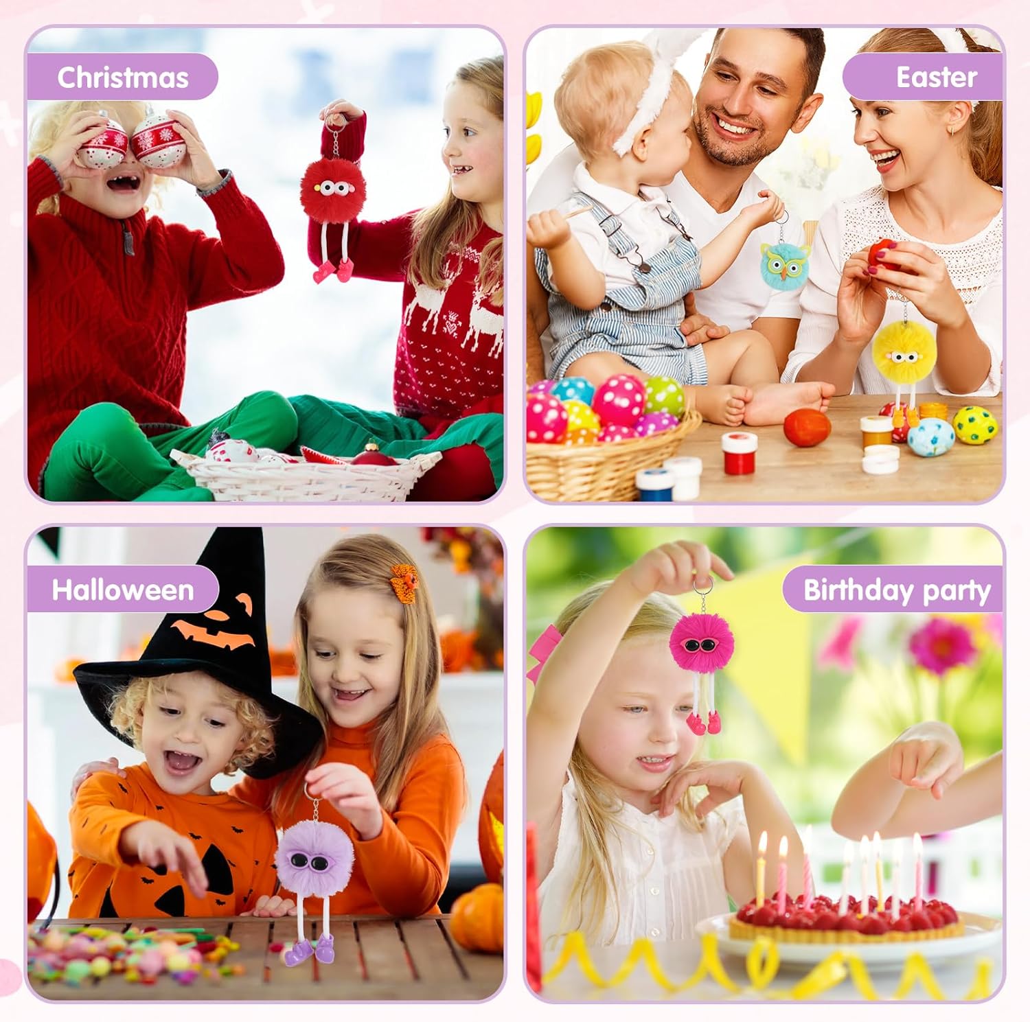 24pcs Kids Keychains Plush Toys for Birthday School Party