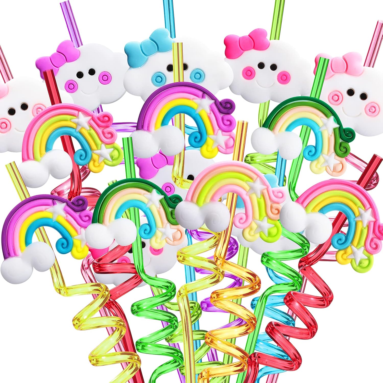 Rainbow Cloud Patterned Reusable Drinking Straws Set of 26