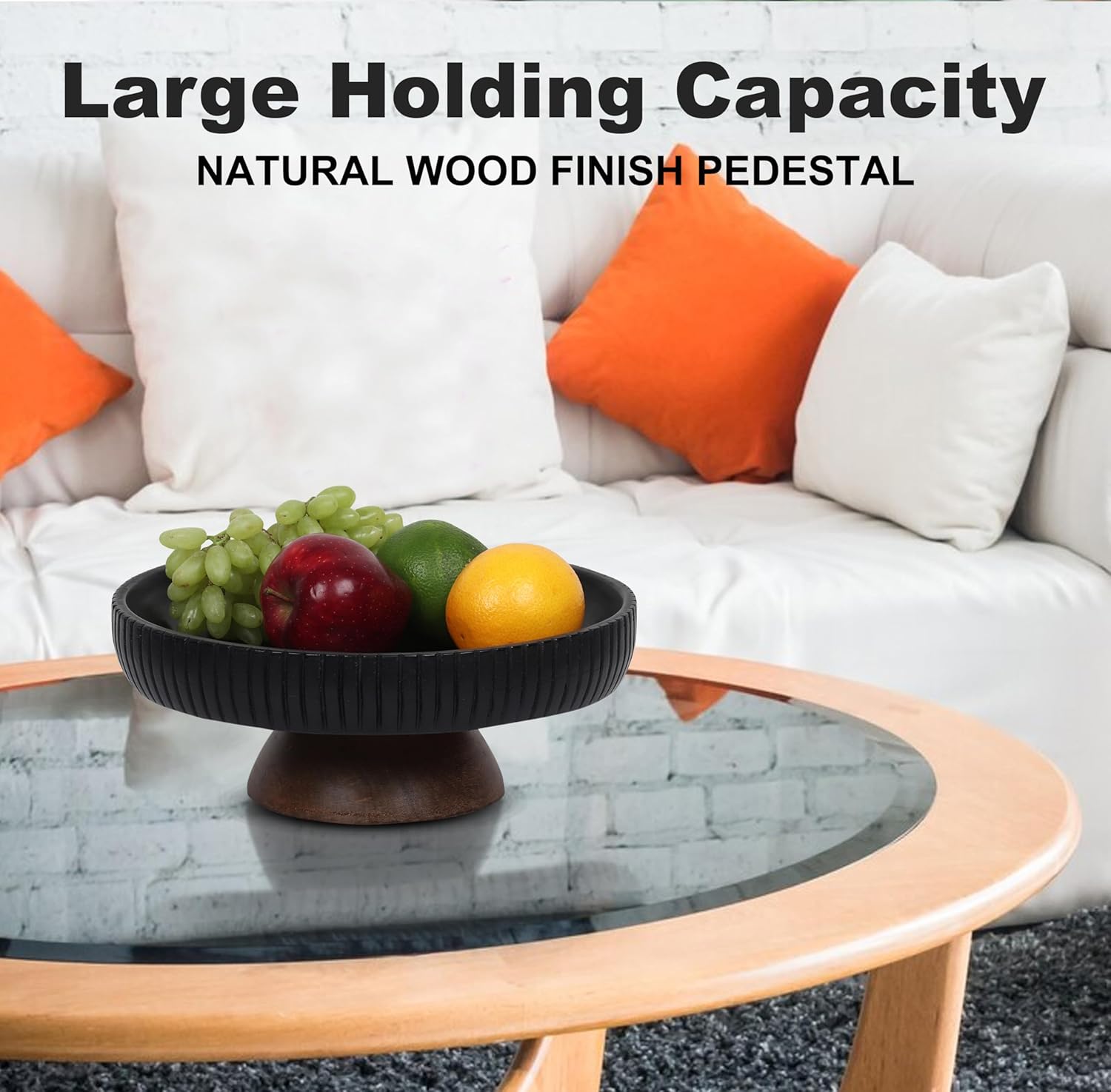 Lavauk Mango Wood Fruit Bowl with Black Pedestal