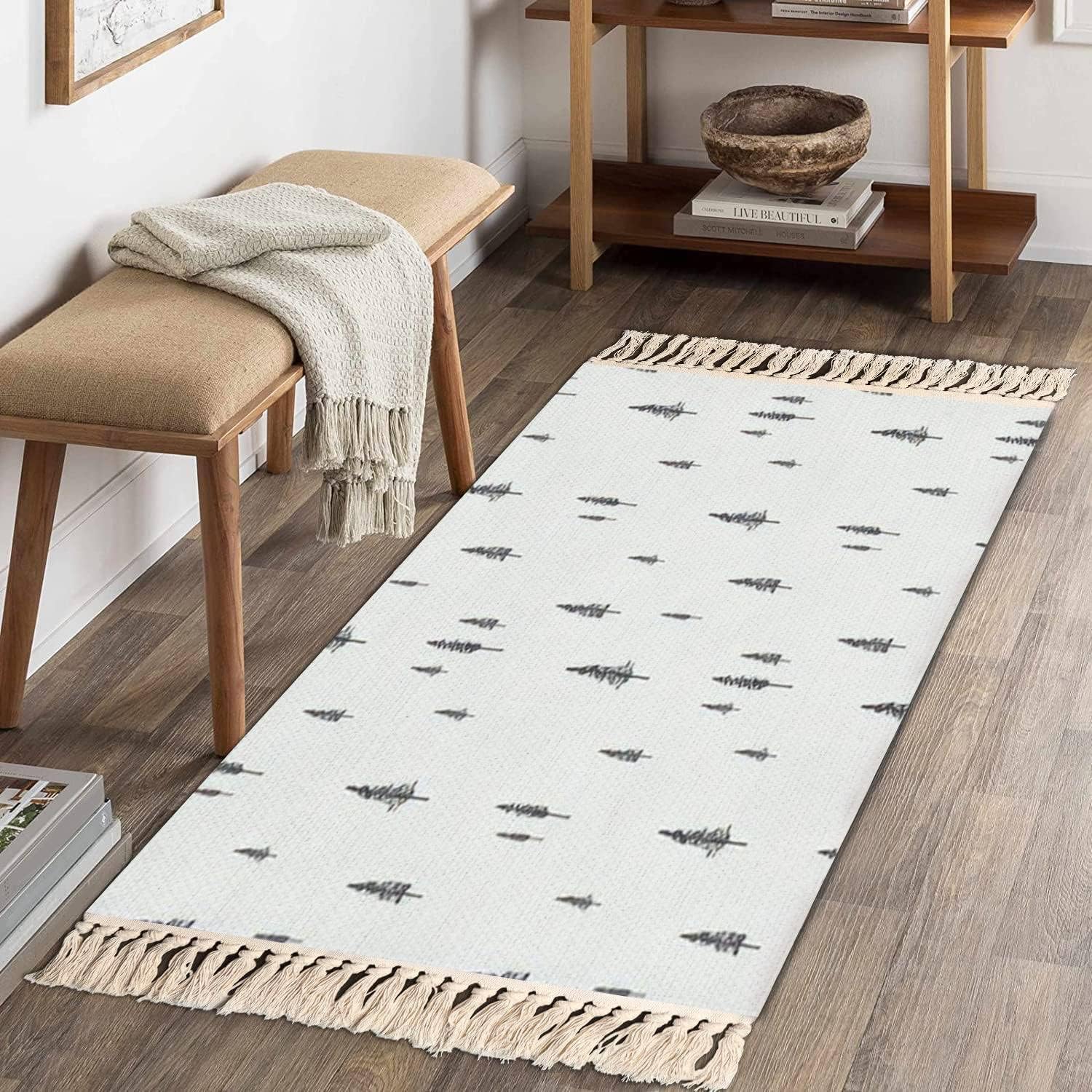 Boho Style Area Rug with Tassels for Kids Room