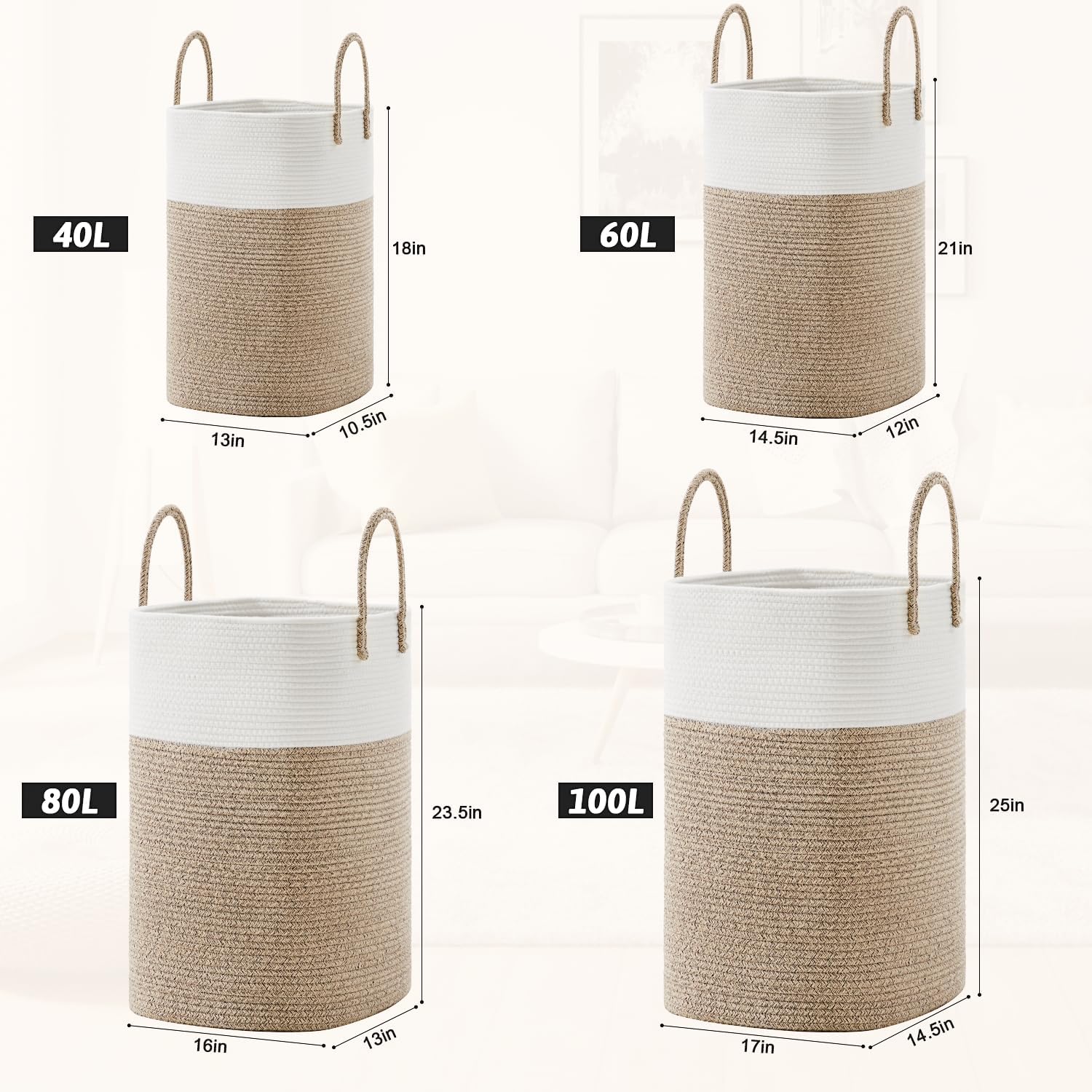 Artfeel Cotton Rope Laundry Basket 60L Hamper