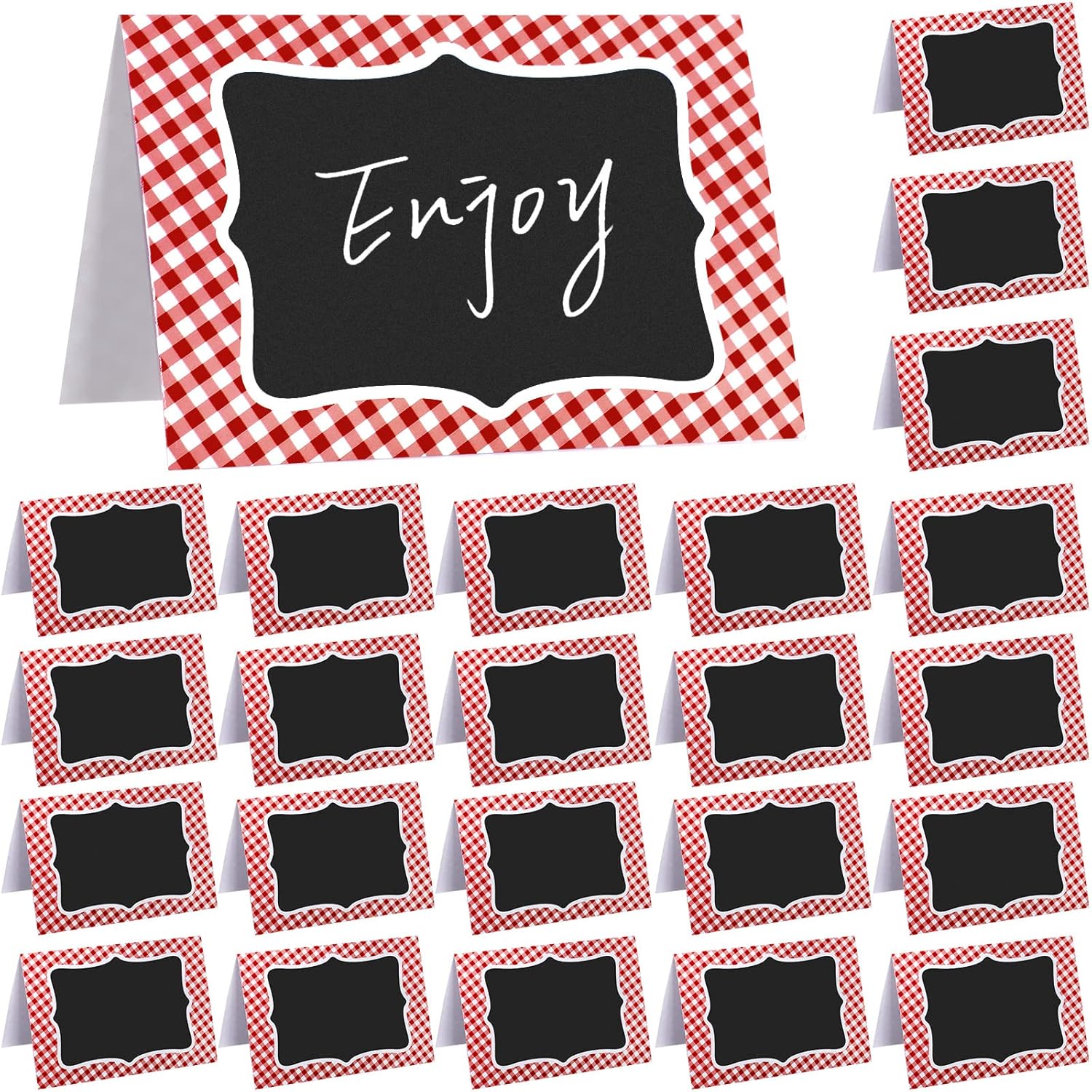 TaoBary 24 Pcs Red Gingham Chalkboard Party Decorations