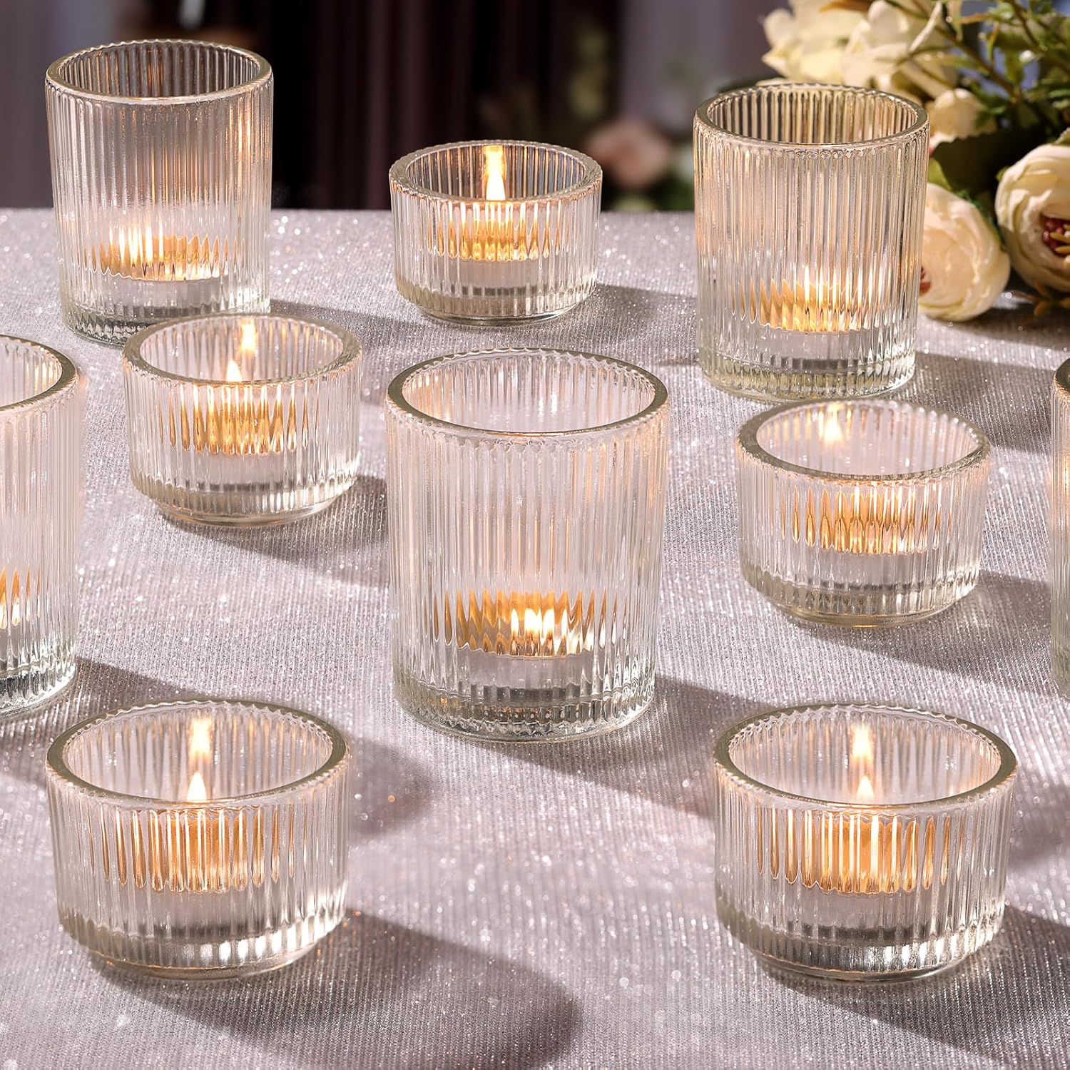 20pcs Assorted Ribbed Clear Tea Light Votive Candle Holders