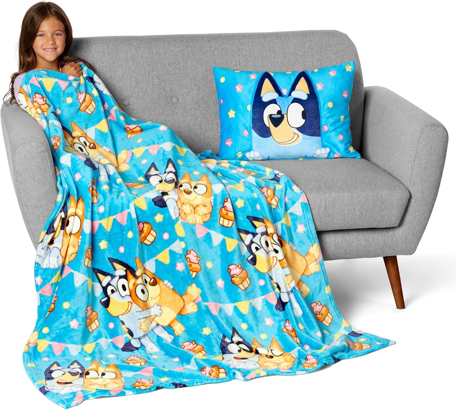 NORTHWEST Bluey Party Pups Throw Blanket with Plush Pillow Set