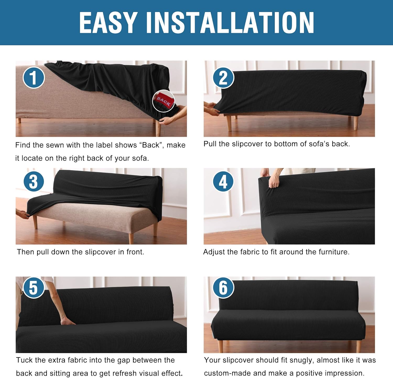 HVERSAILTEX Stretch Futon Slipcover Protector Black