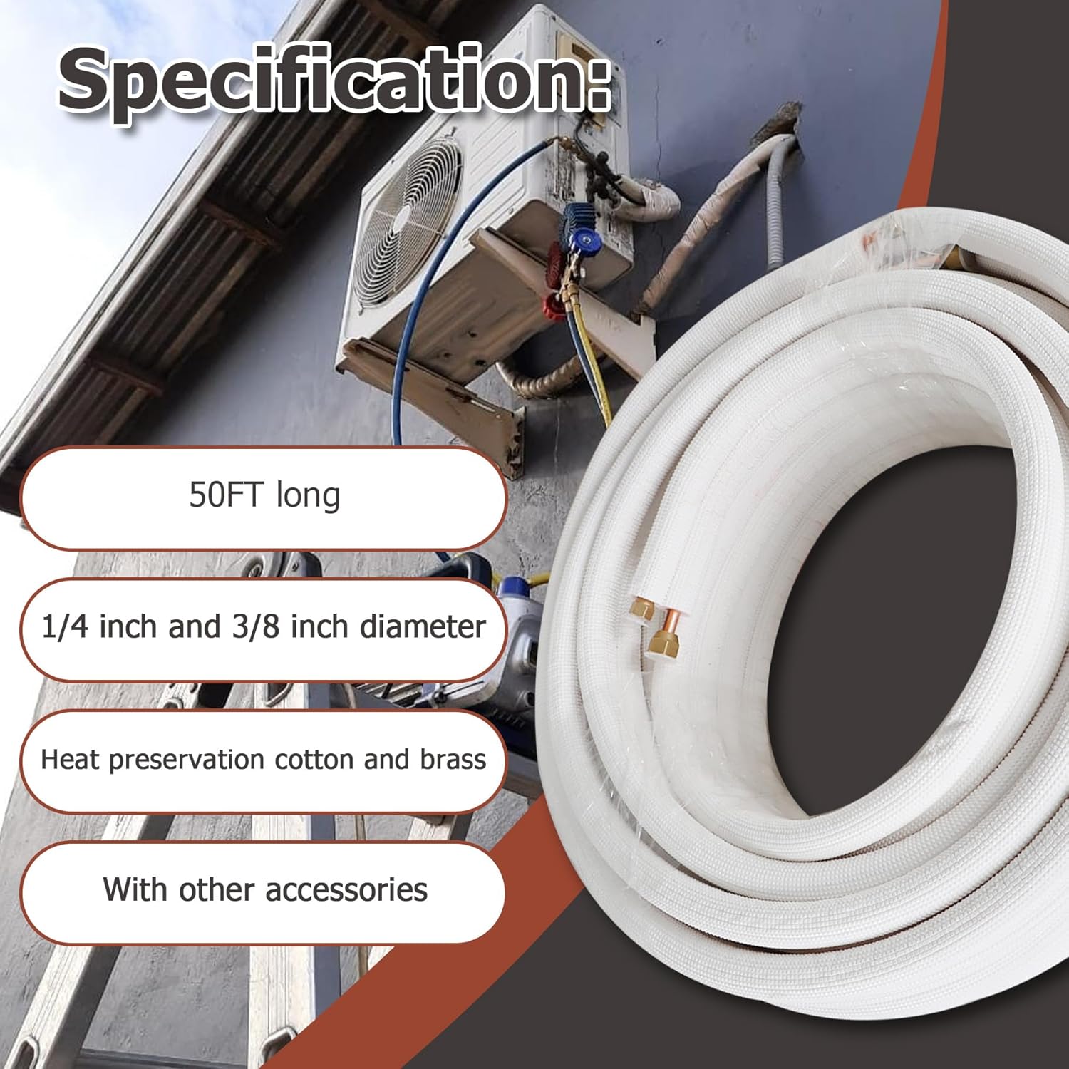 50 Ft Copper Hose Extension for Mini Split AC