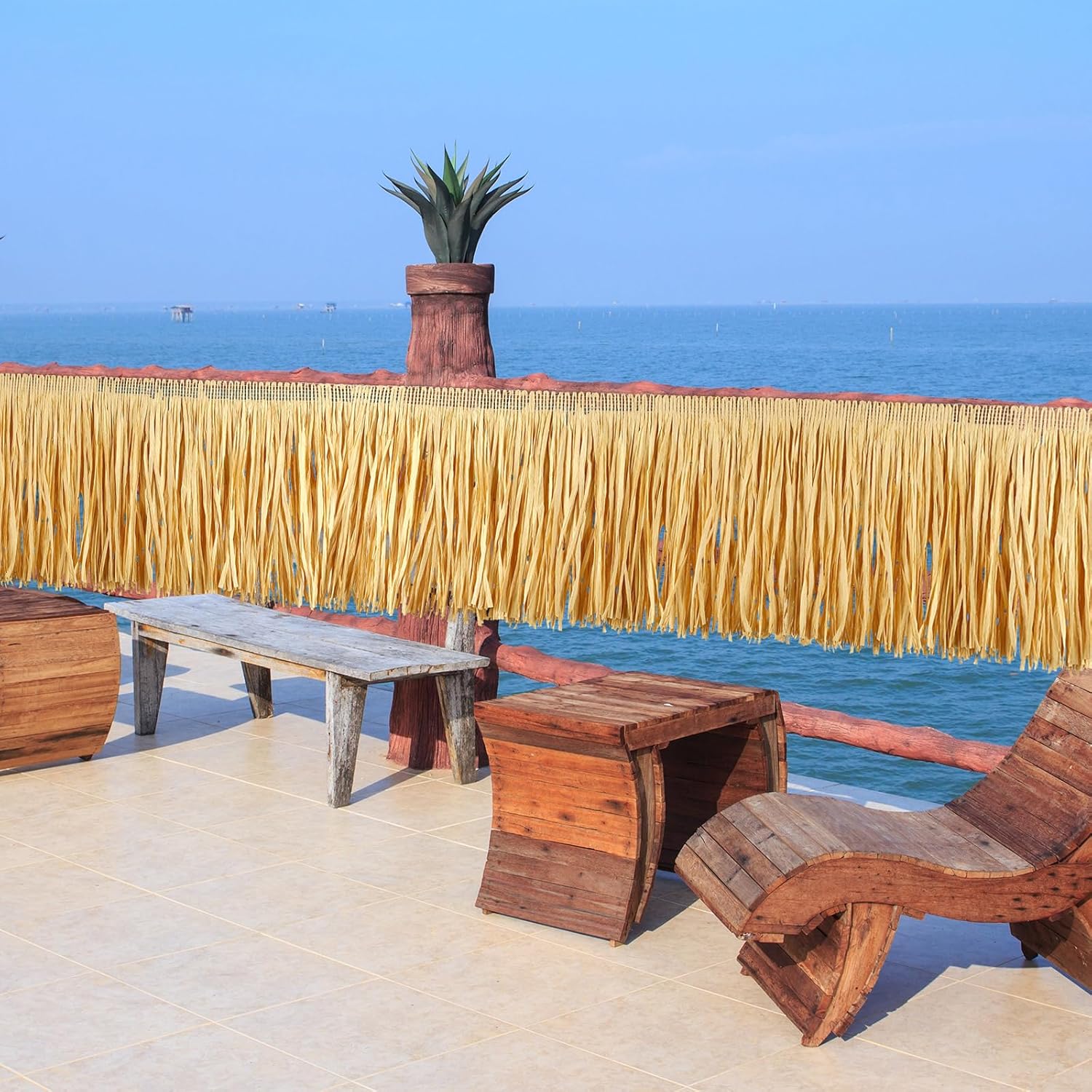 Mixweer 105 Ft Raffia Grass Table Skirt for Hawaiian Party