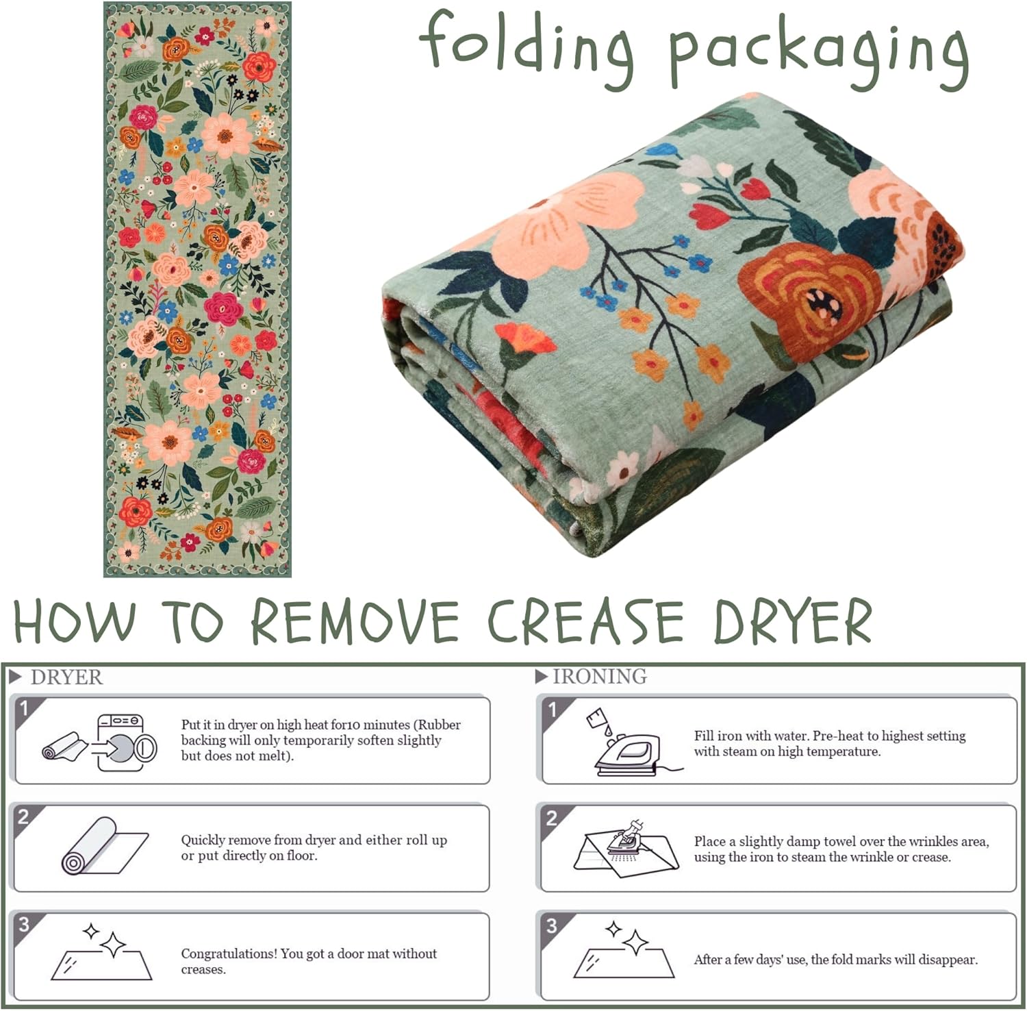 Rugcomf Soft Floral Runner Rug with Non-Slip Rubber Backing