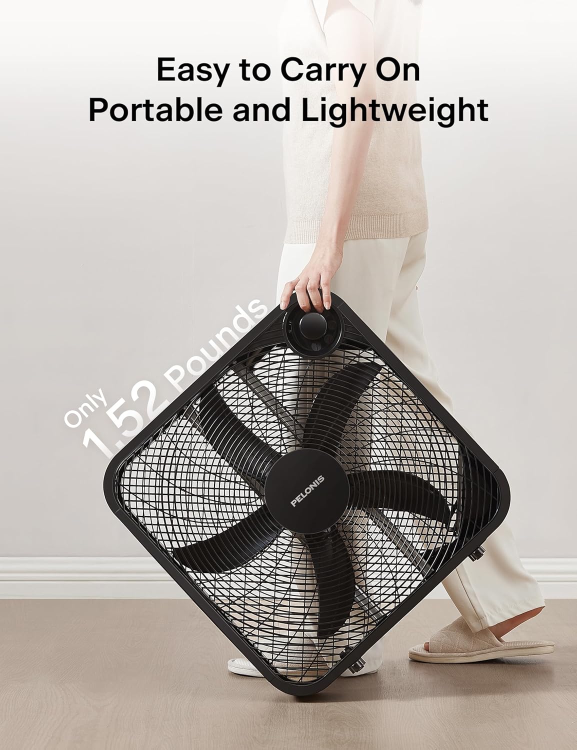 PELONIS 20 Inch Box Fan with 3 Speeds and 25fts Airflow