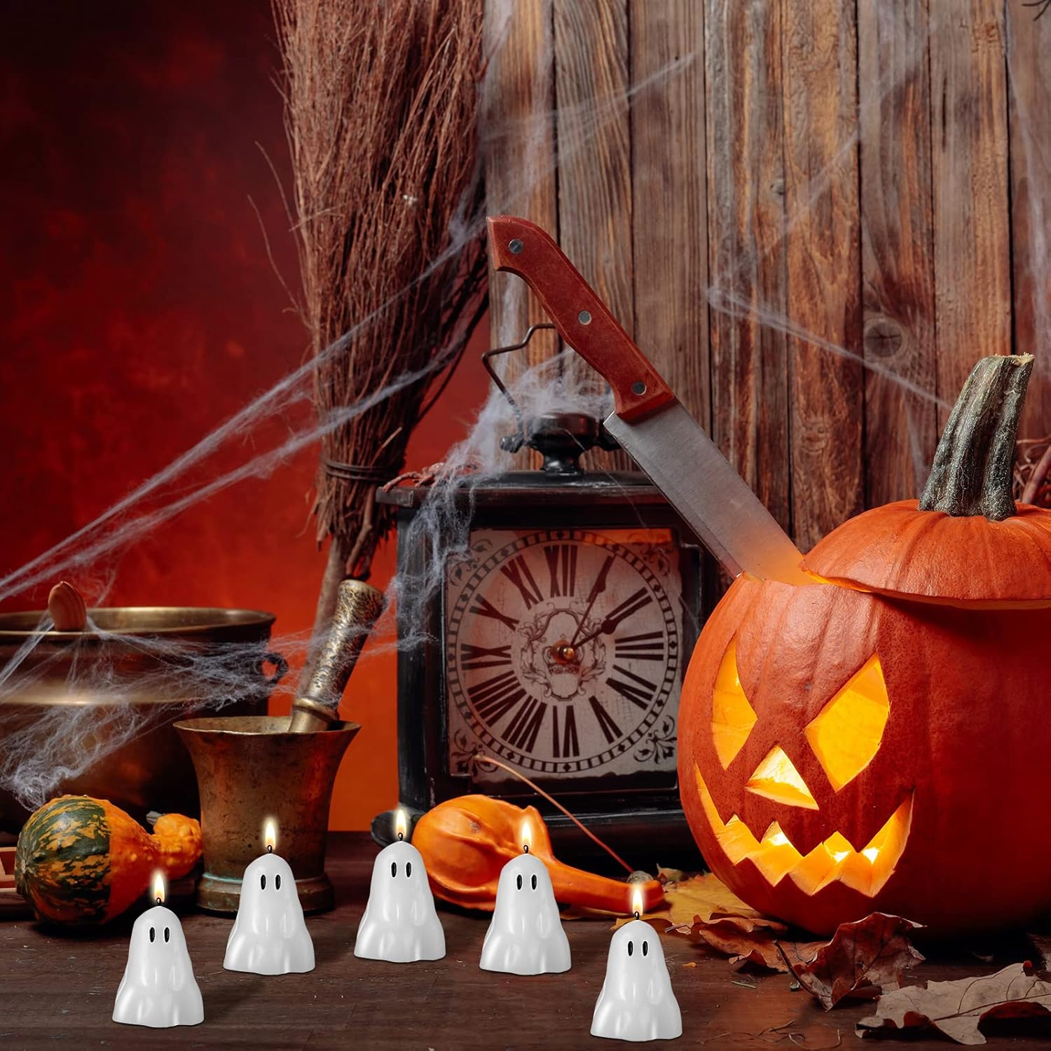 Jutom 10 Pack White Halloween Decor Candles