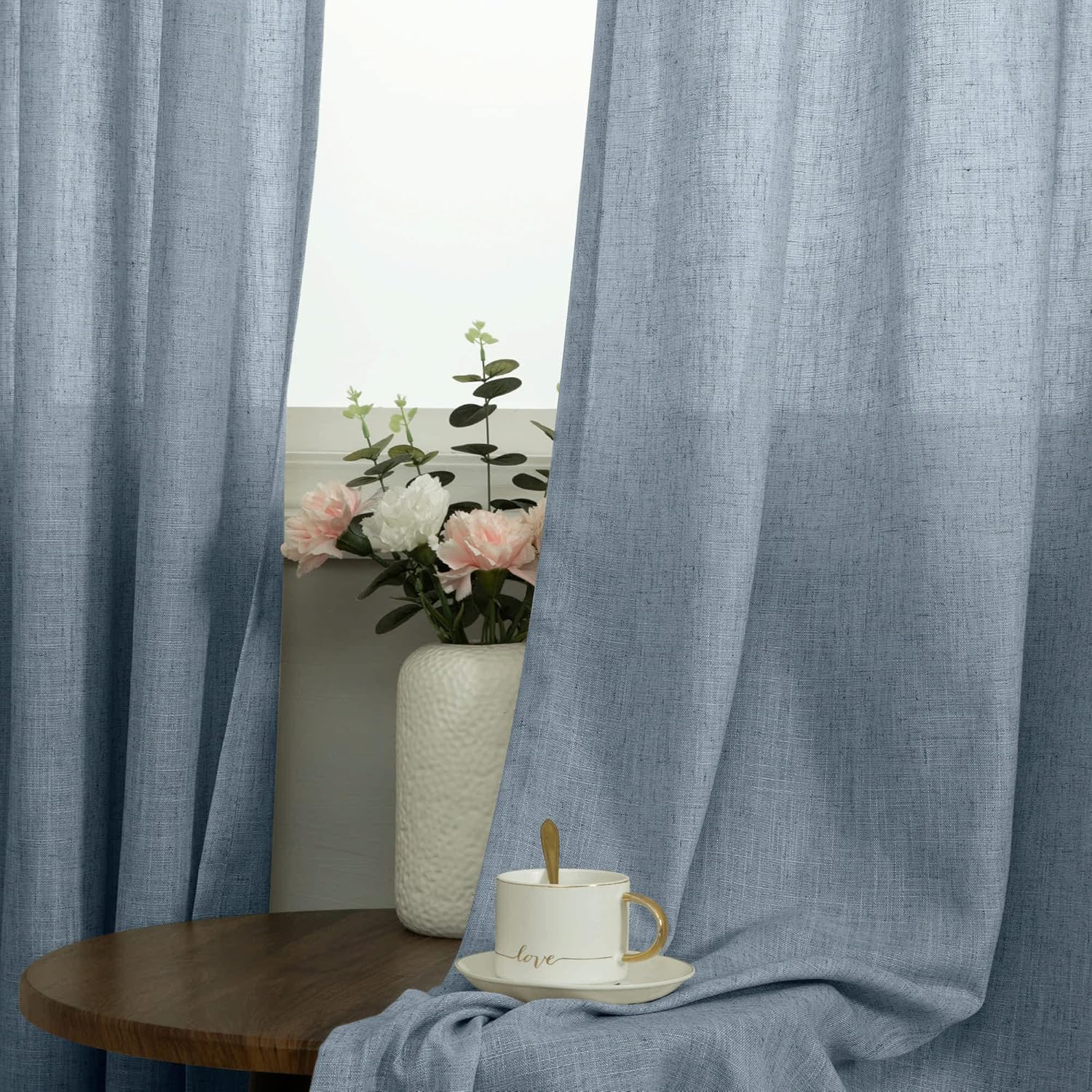 Dusty Blue Sheer Curtains for Sliding Glass Door 2 Panels Set