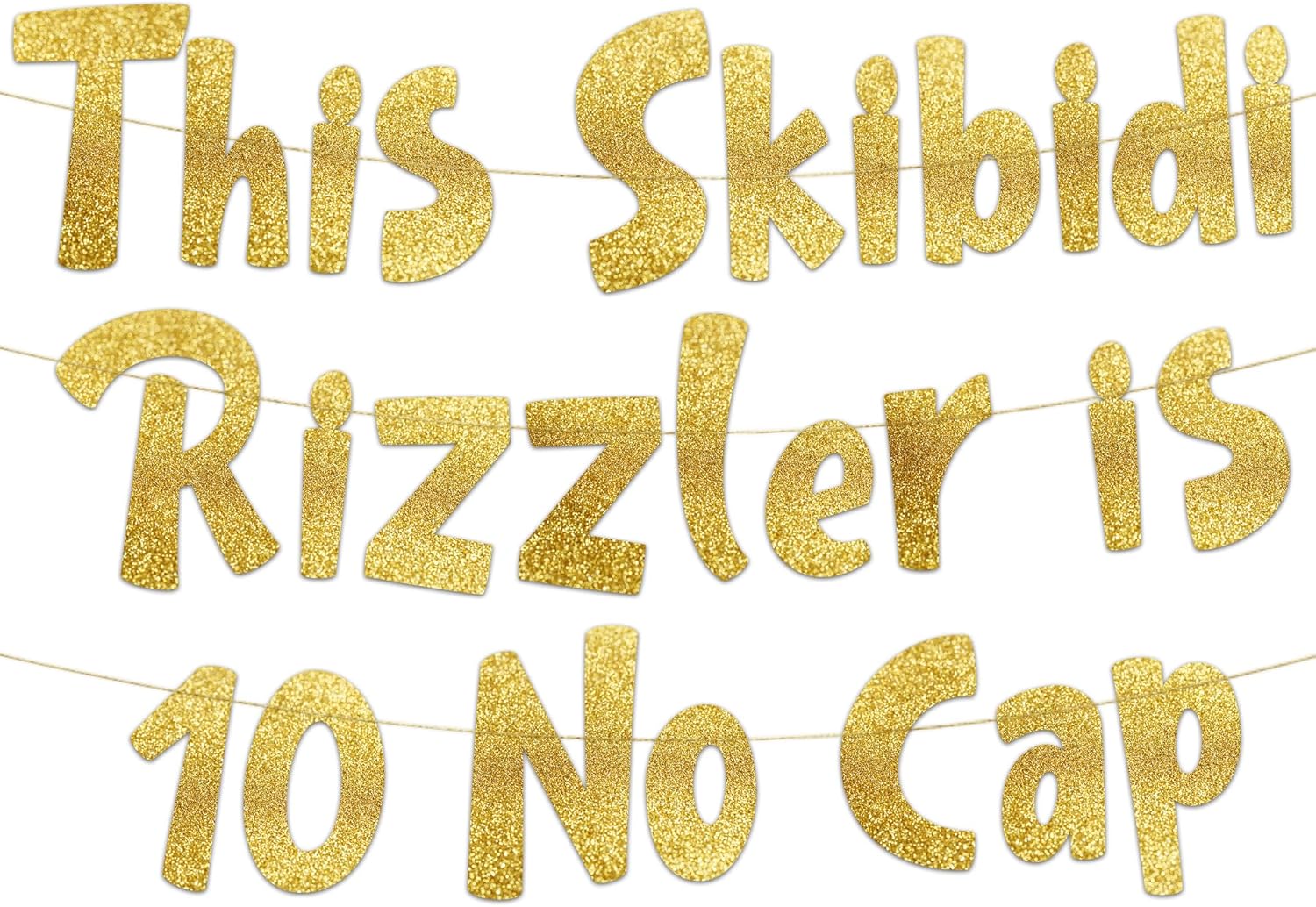10 No Cap Gold Glitter Banner for 10th Birthday