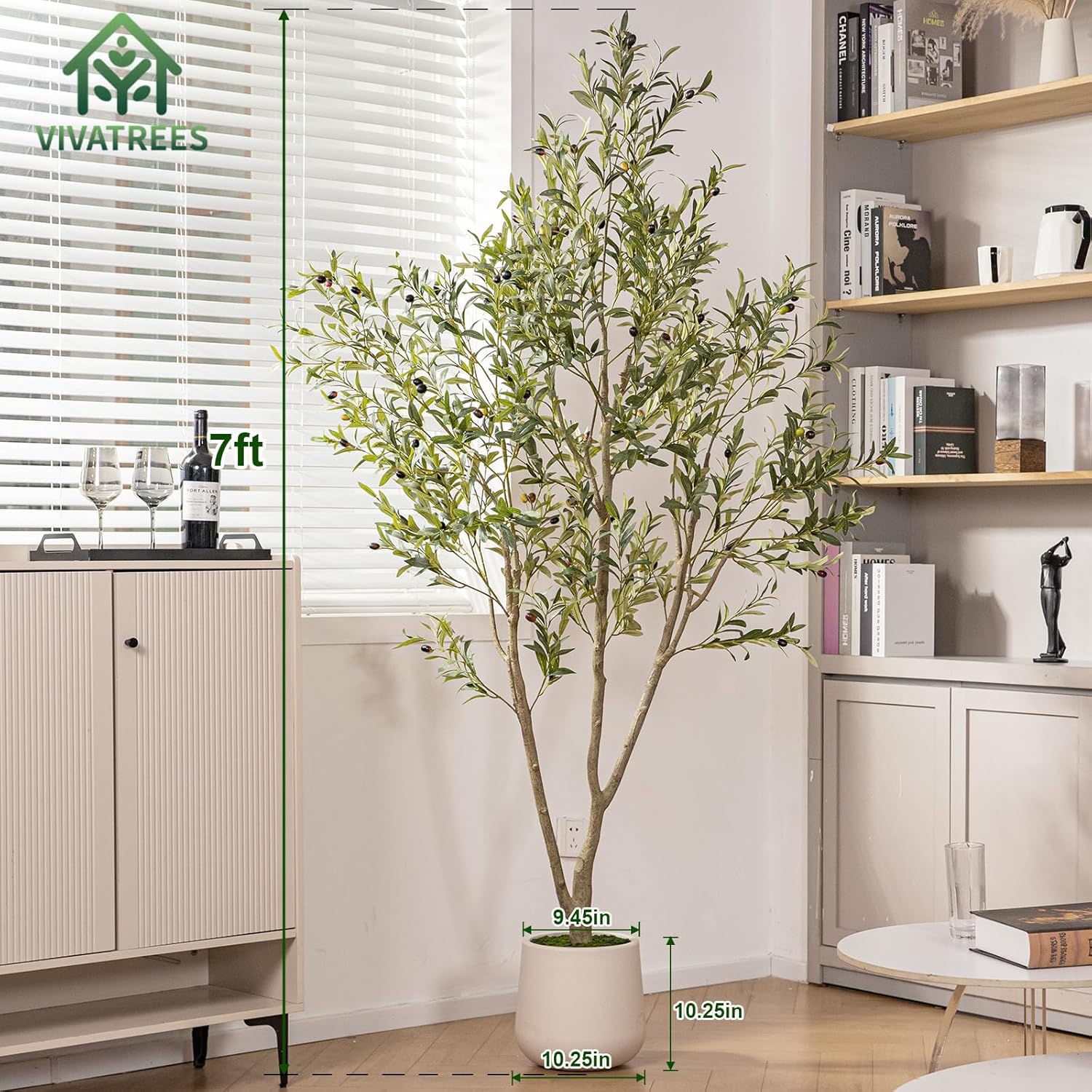 VIVATREES 7FT Artificial Olive Tree with White Planter