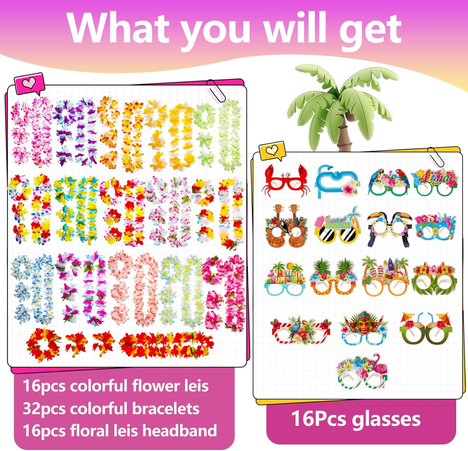 Atonofun 80 PCS Hawaiian Party Decor Accessory Pack
