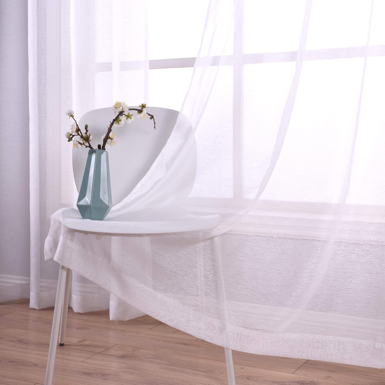 96 Inch White Sheer Curtains Grommet Set of 2 Panels
