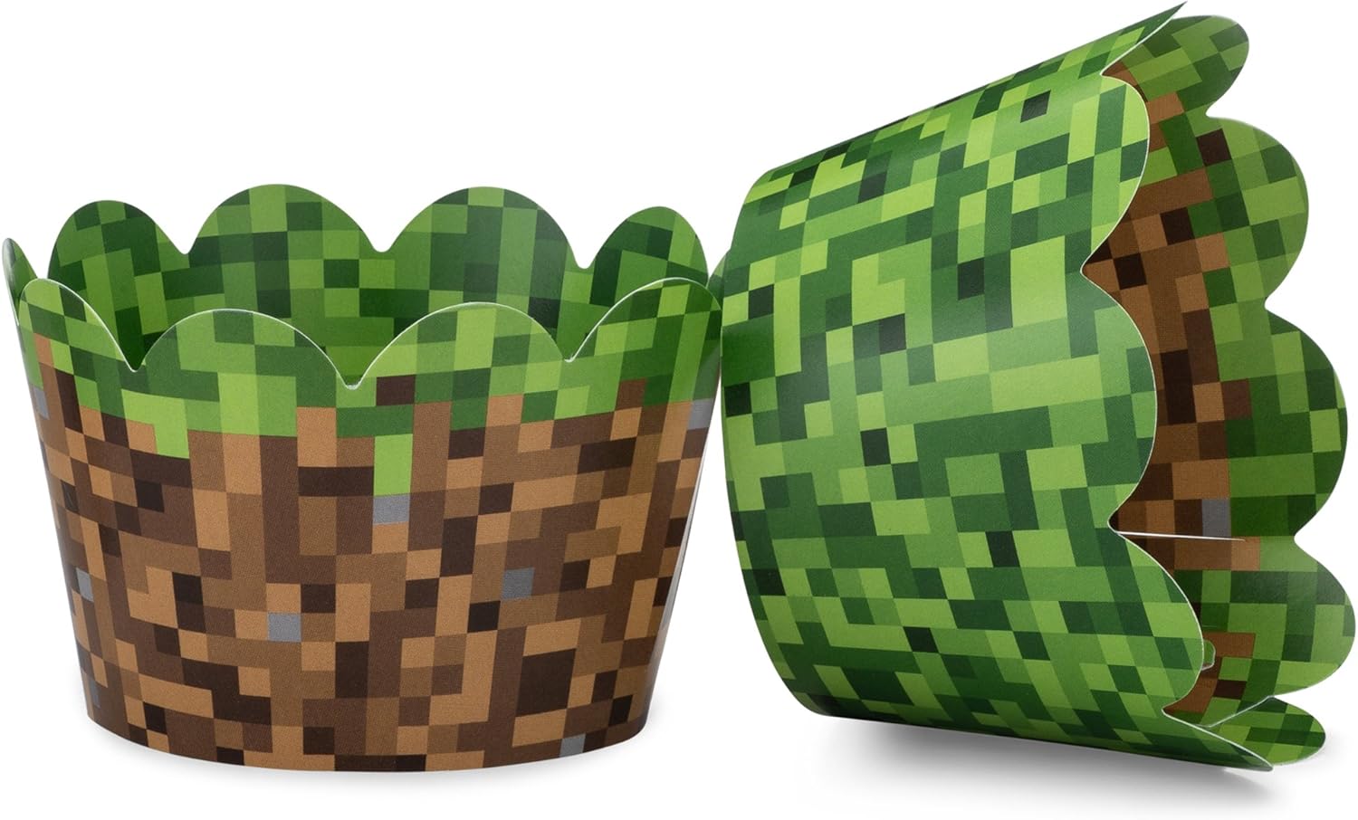 Pixel Grass Cupcake Wrappers Set of 24 Reversible