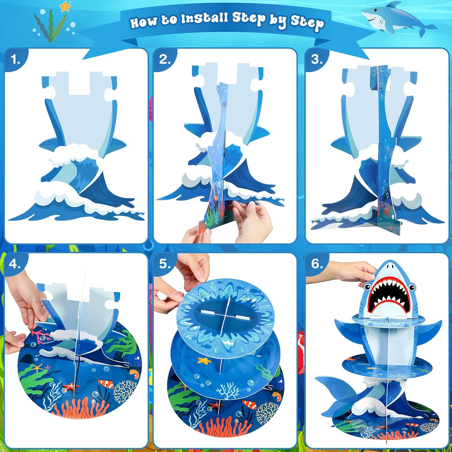 Zopeal 3 Tier Shark Cupcake Stand Ocean Theme Party Decorations