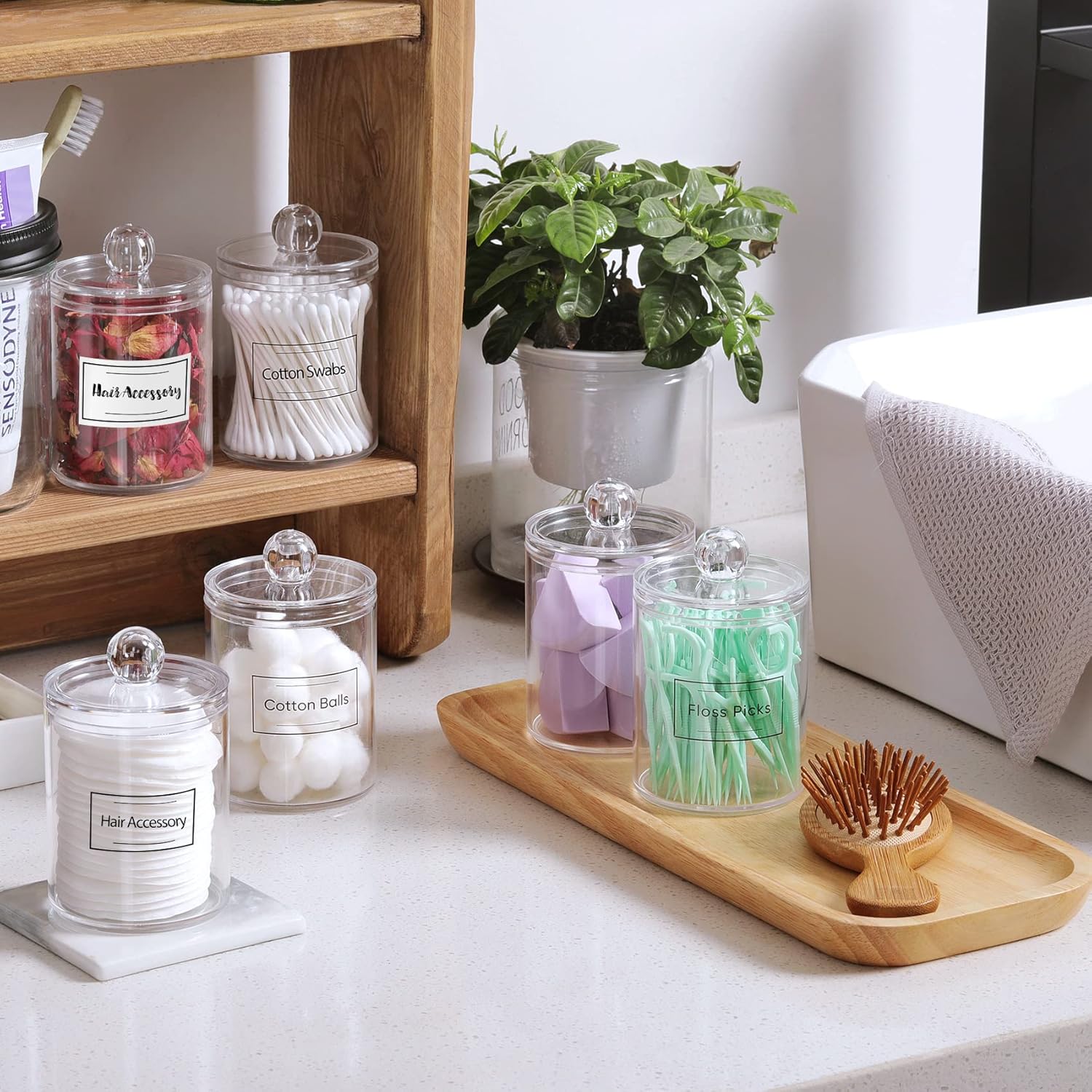 4 Pack Acrylic Q-Tip Holder Dispenser Set