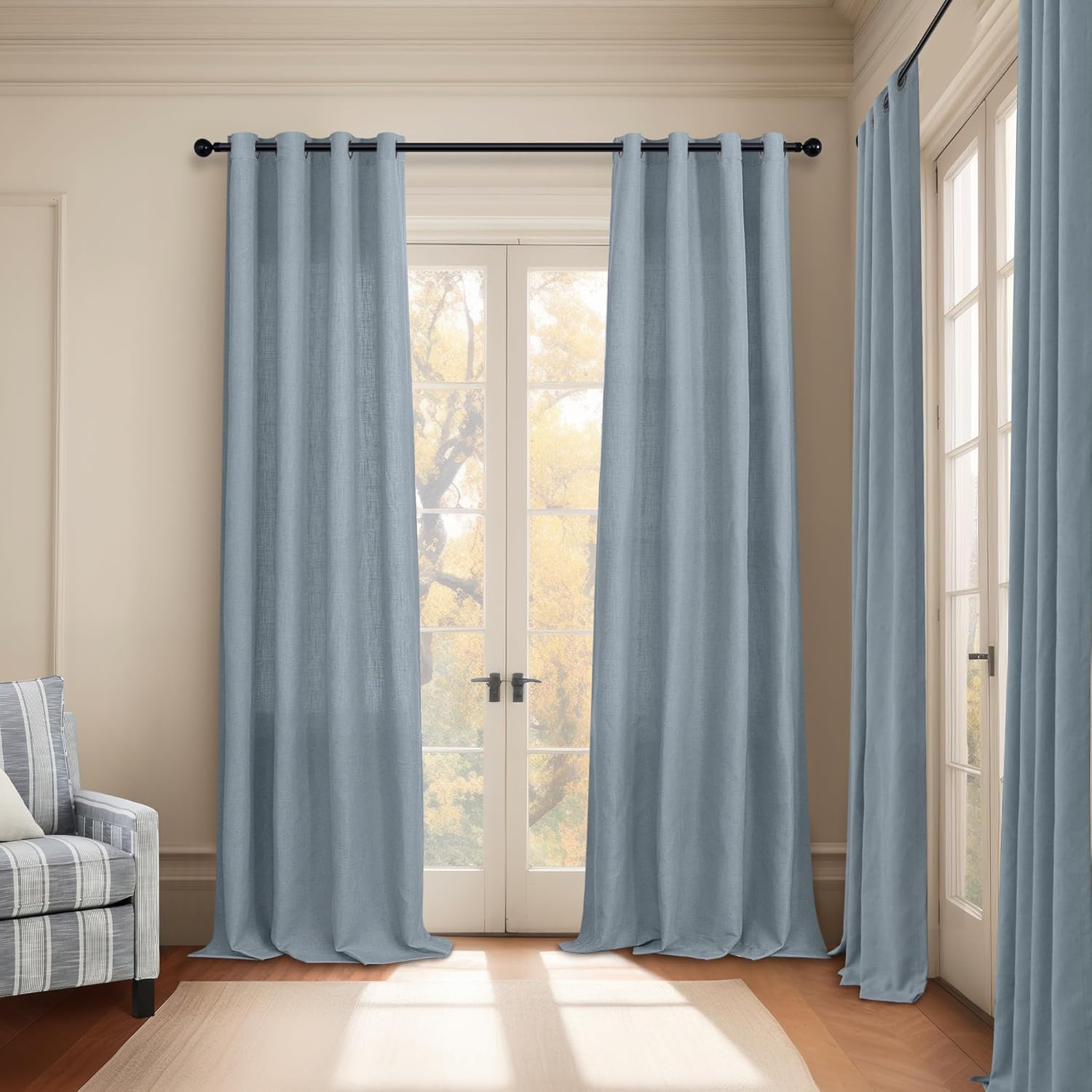 Dusty Blue Sheer Curtains for Sliding Glass Door 2 Panels Set