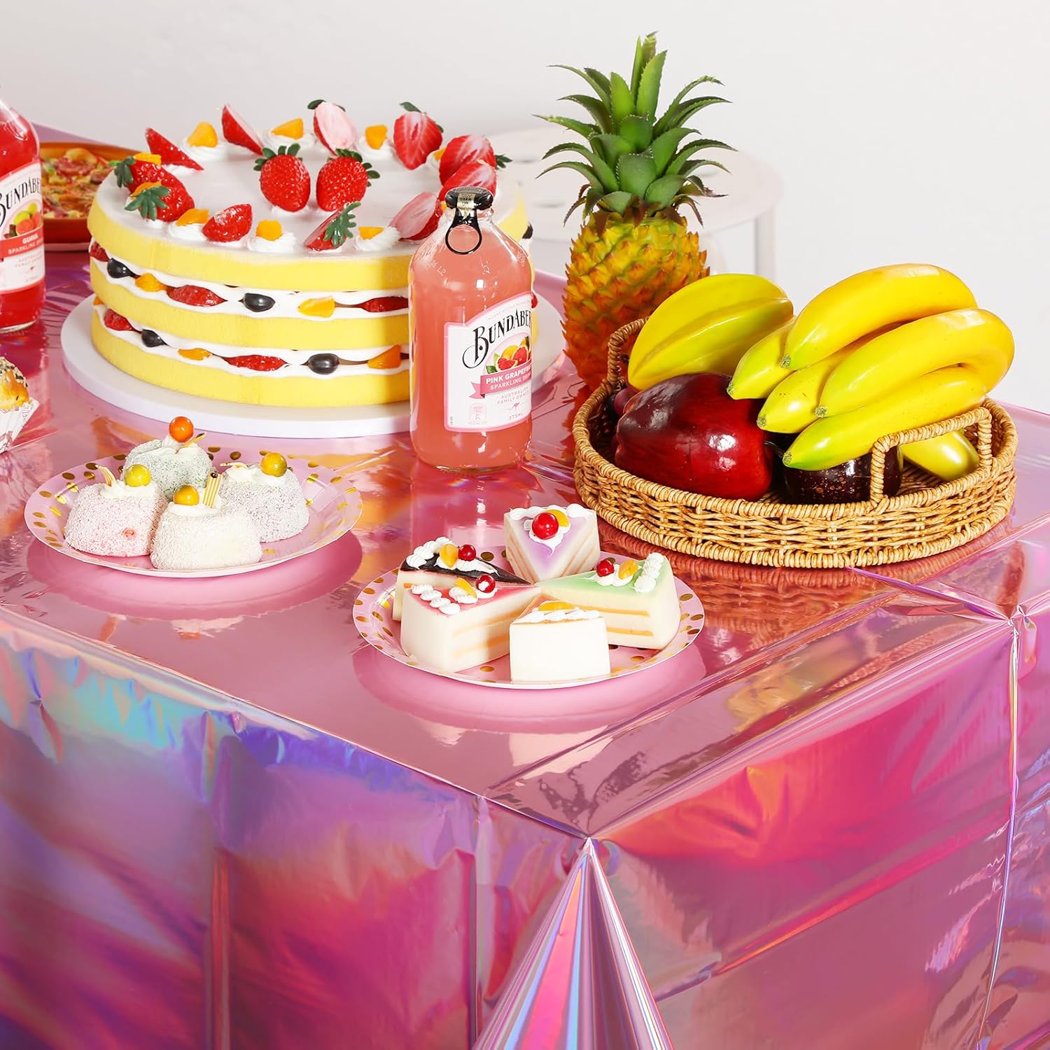 4 Pack Iridescent Pink Plastic Tablecloths for Parties