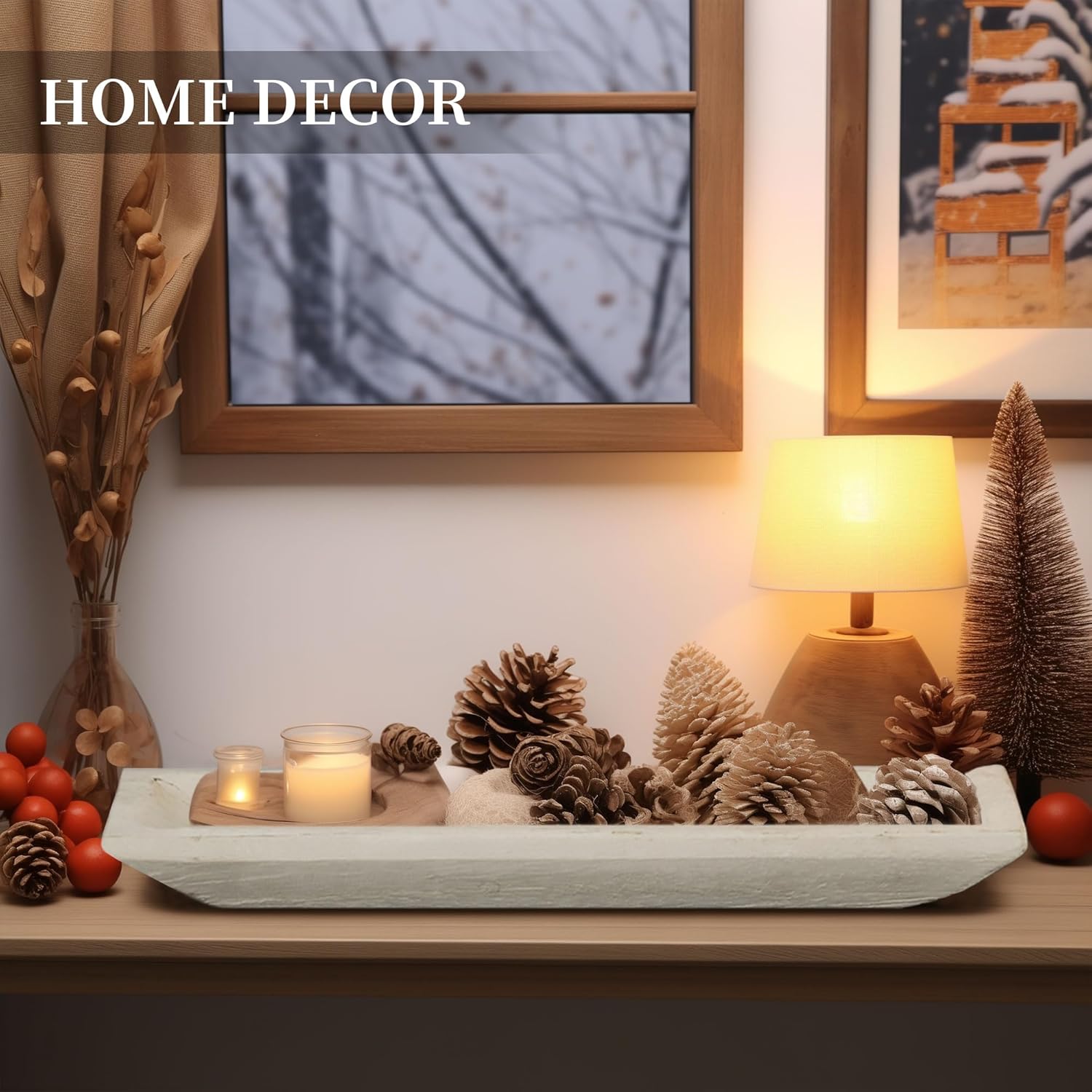 Hanobe Decorative Wood Dough Bowl for Centerpieces