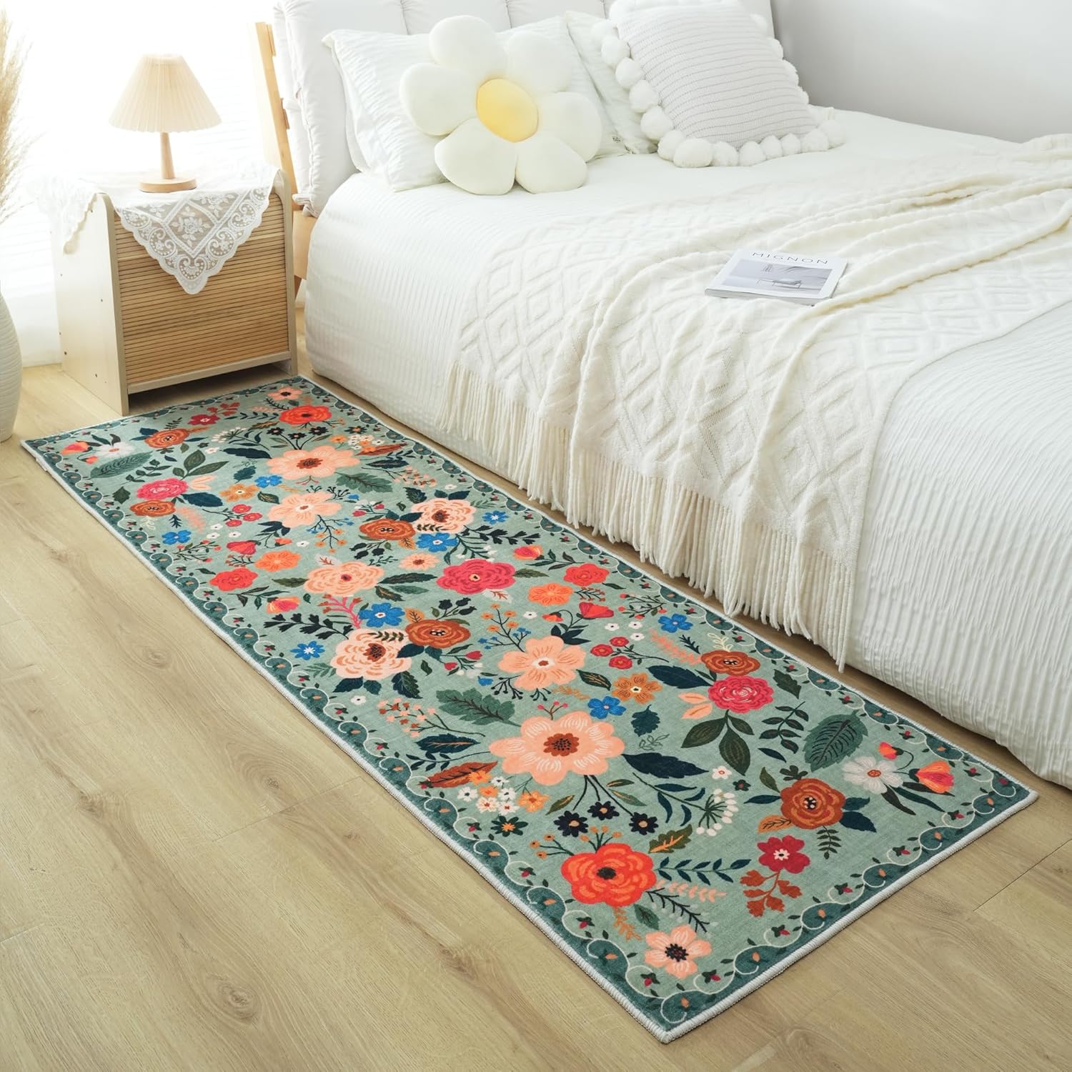 Rugcomf Soft Floral Runner Rug with Non-Slip Rubber Backing