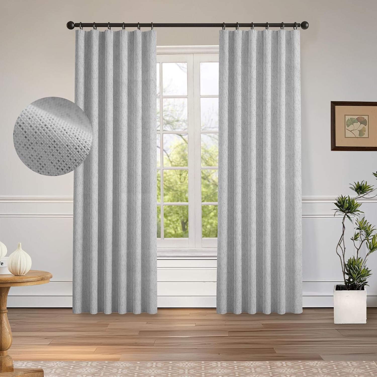100 Linen Blackout Curtains 2 Panels Set 96 Inch Long