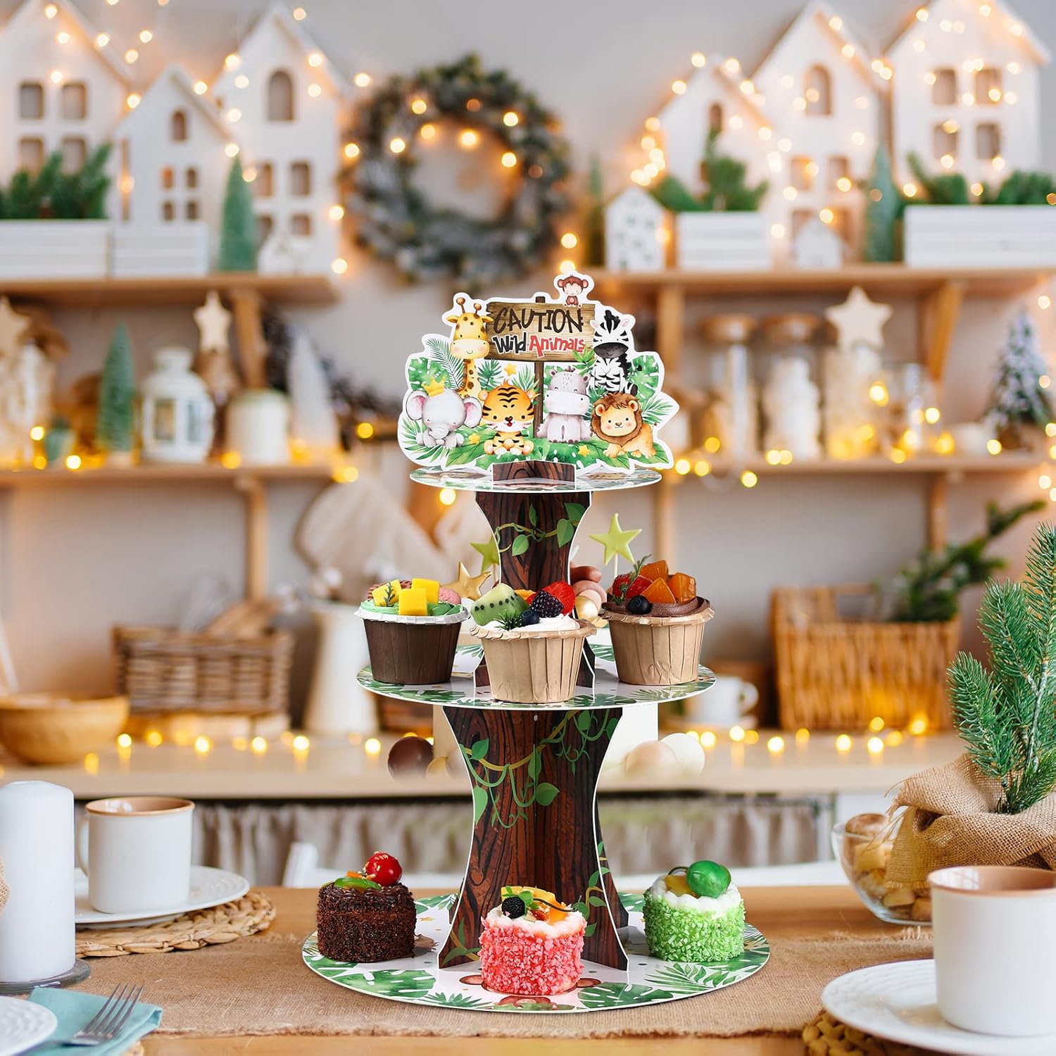 Nuenen Safari Cupcake Stand 3 Tier Jungle Theme Decor