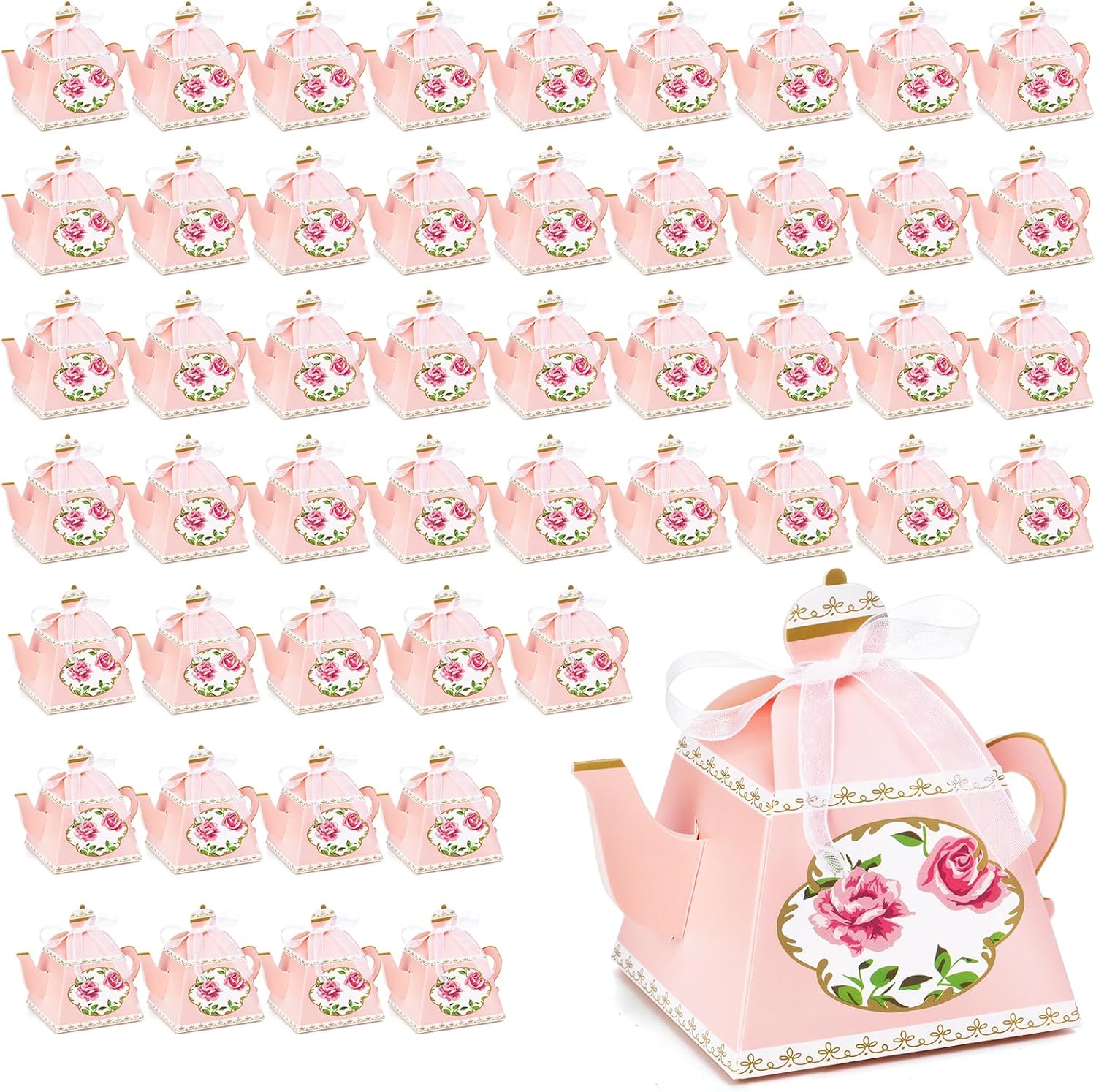 Eorbow 50 Pack Teapot Candy Boxes with Ribbons