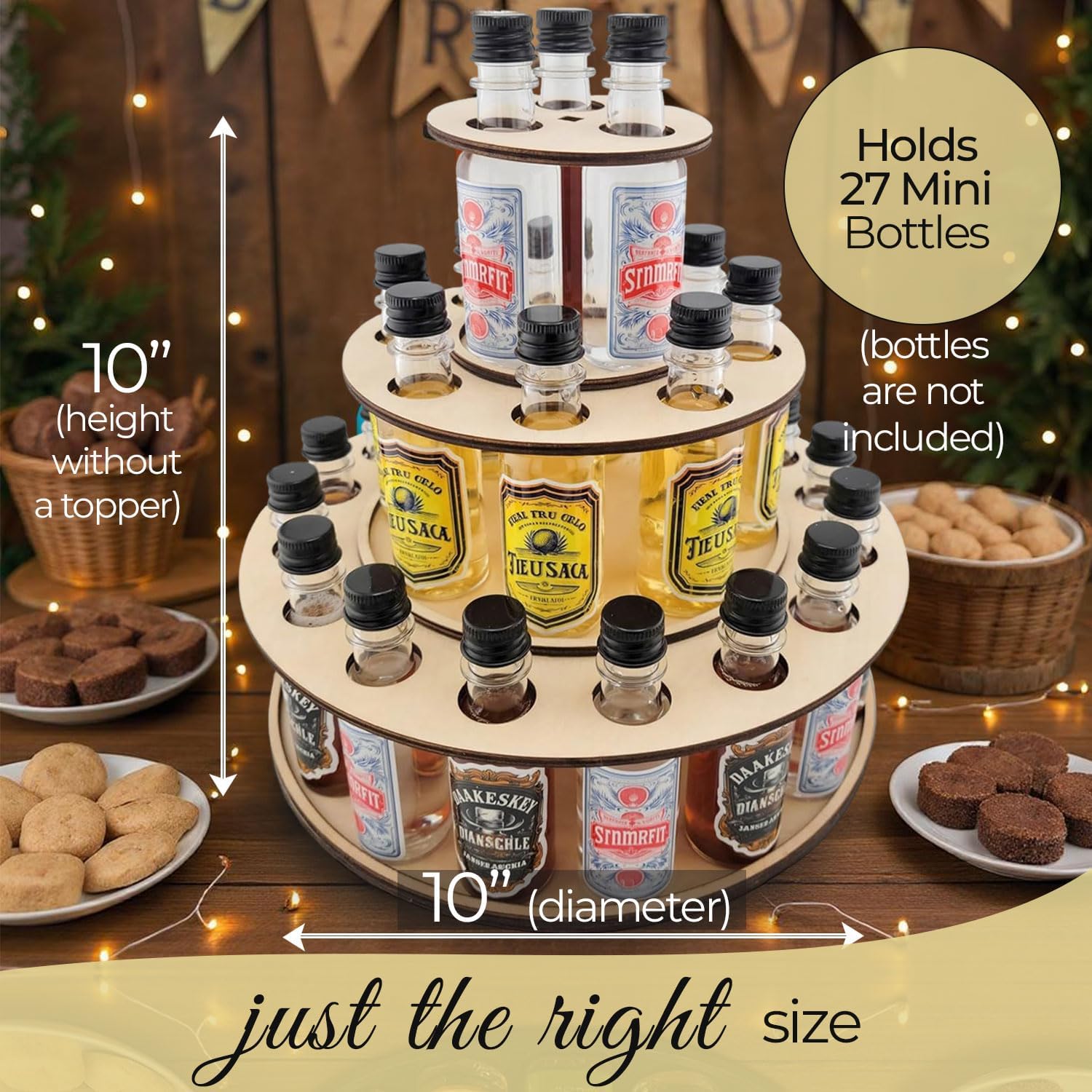 Shot Cake Party Centerpiece Display Three Tier Natural Wood
