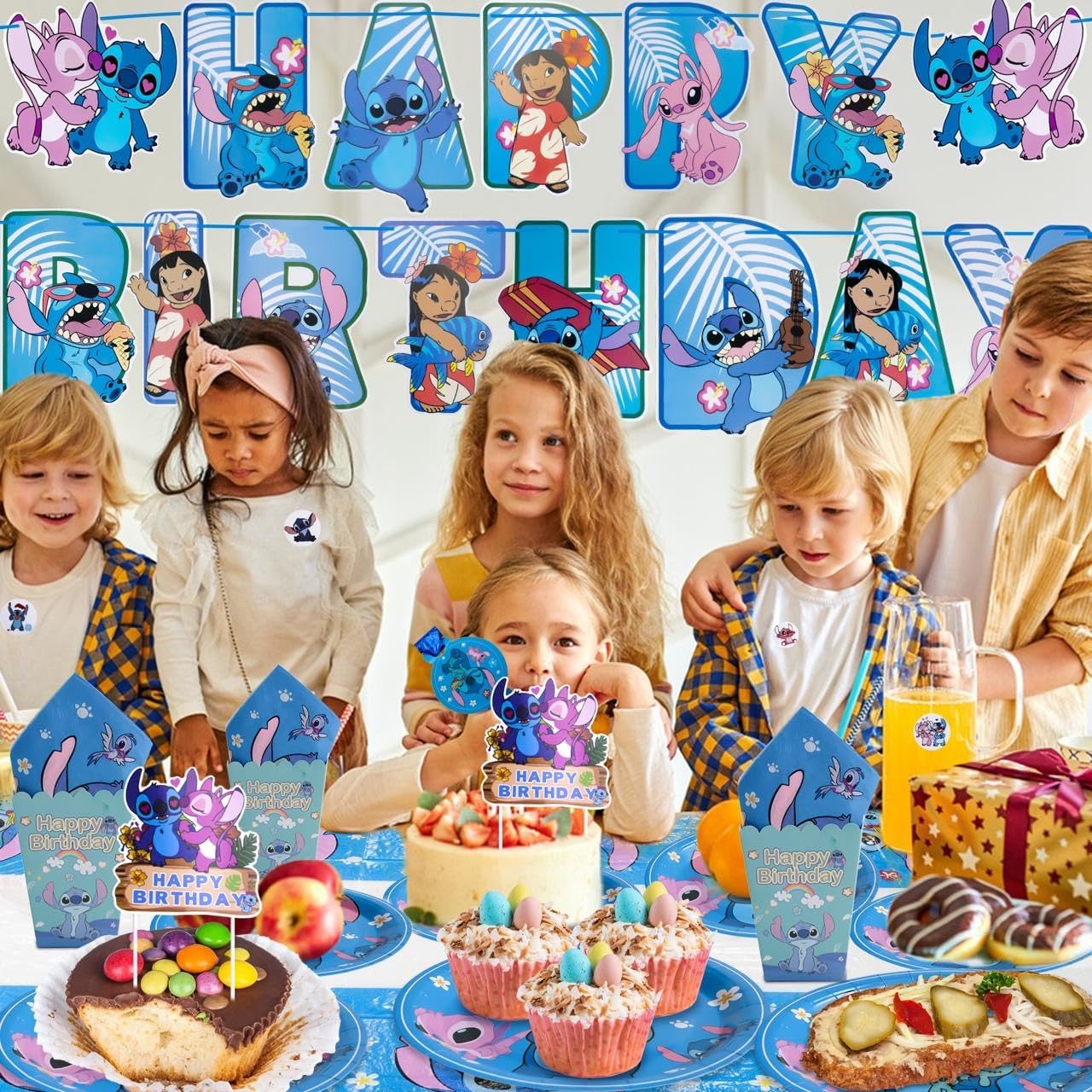 Stitch Kids Birthday Party Decorations Set with Tableware and Banner
