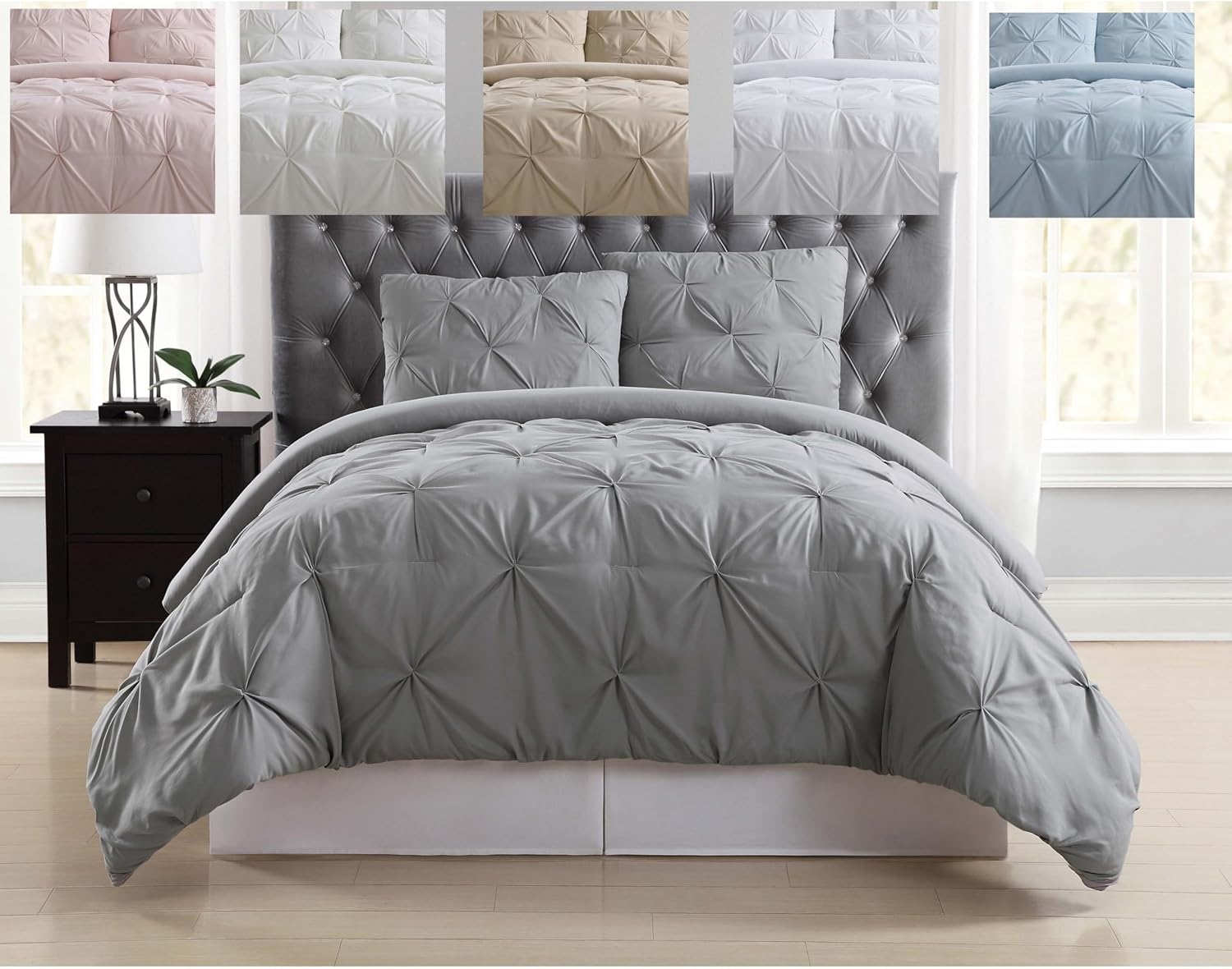 TRULY SOFT Grey Pleated Duvet Set 3-Piece