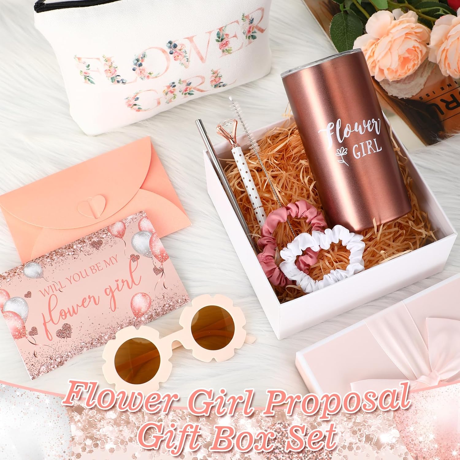 Sieral 9 Pcs Flower Girl Wedding Gift Set Pink Retro