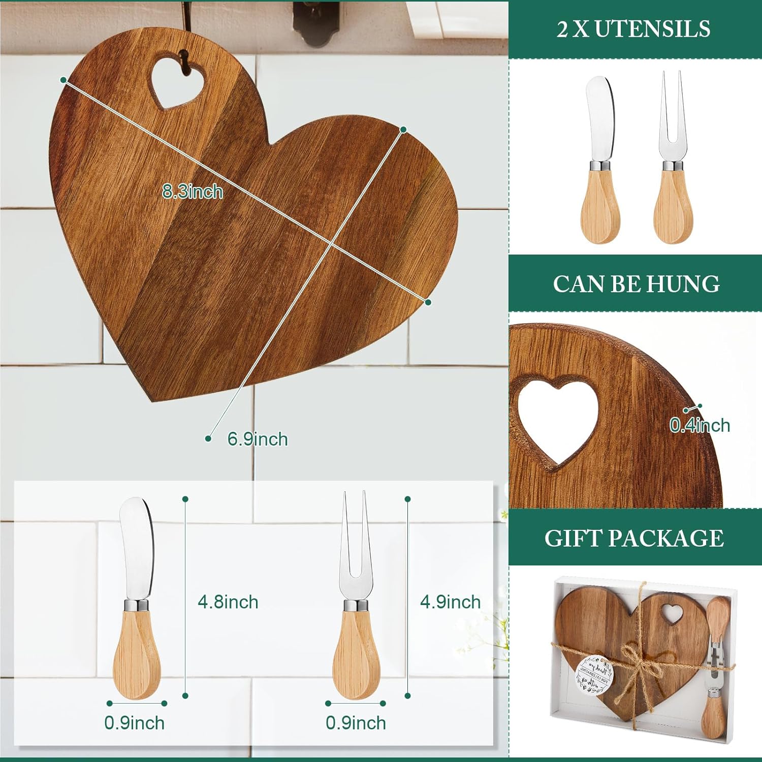 Patelai 36 Set Bridal Shower Favor Heart Cheese Board Set
