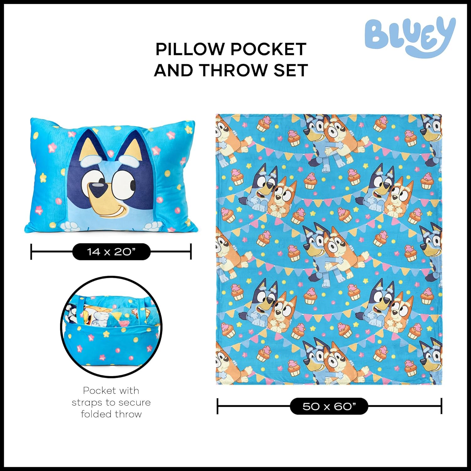 NORTHWEST Bluey Party Pups Throw Blanket with Plush Pillow Set