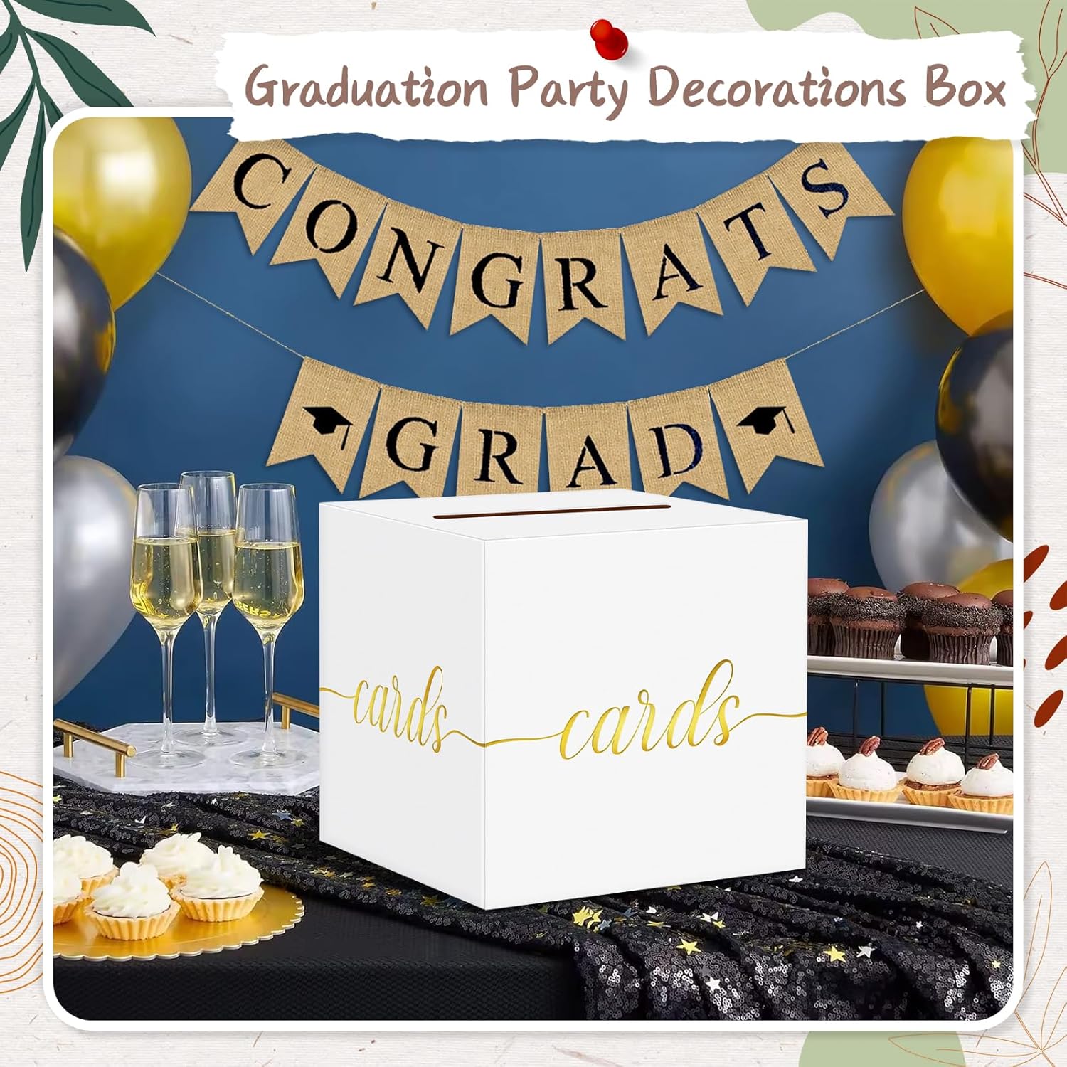 QIKSION Gold Foil White Card Box for Wedding Party
