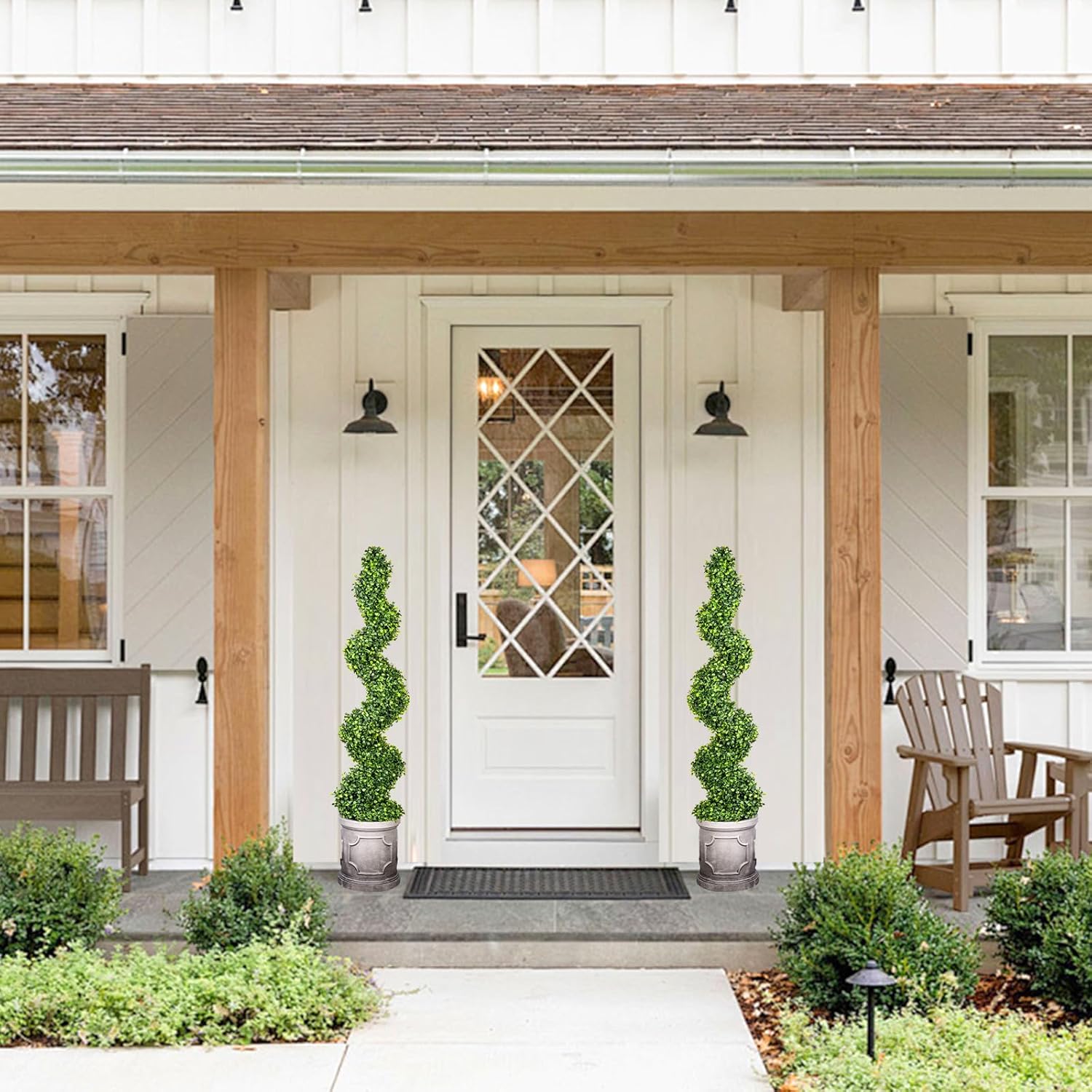 VIVATREES 3FT Spiral Boxwood Topiary Trees with Planter 2 Pack