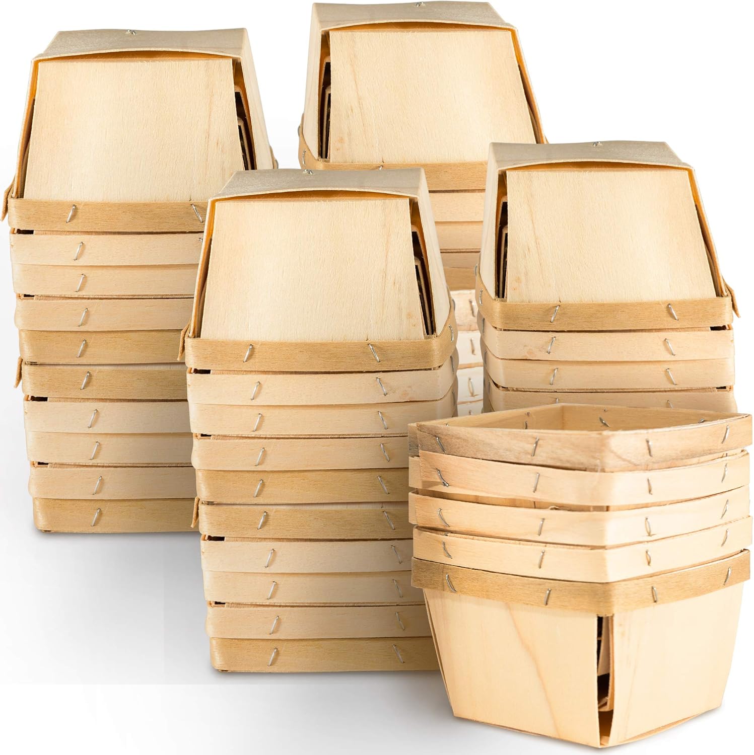 One Pint Wooden Berry Baskets 10 Pack - 4 Inch Square Vented Wood Boxes