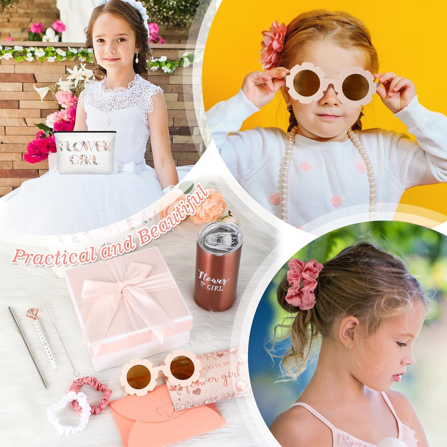 Sieral 9 Pcs Flower Girl Wedding Gift Set Pink Retro
