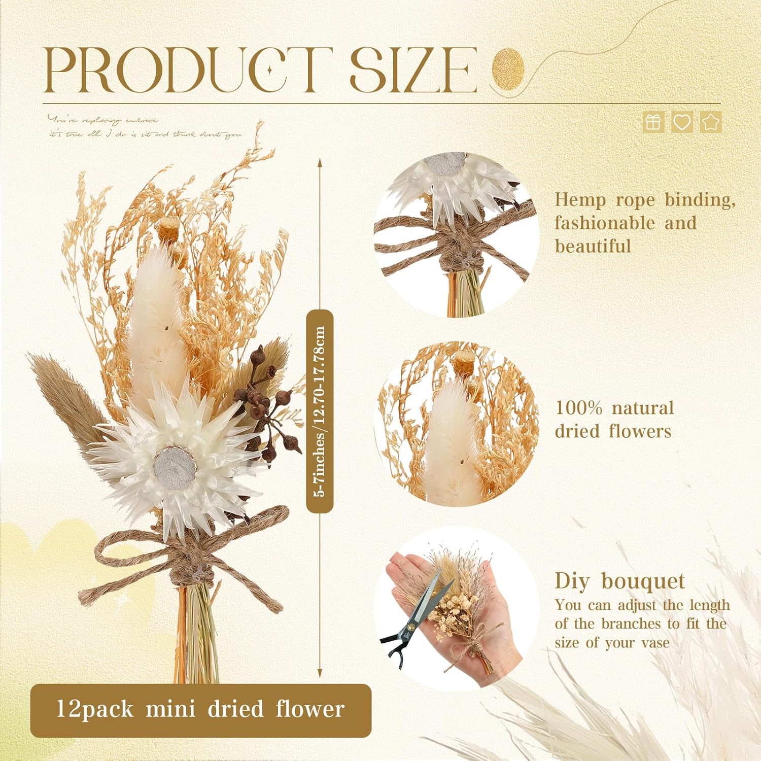 Layhit 12 Pack Mini Boho Dried Flower Bouquets Wedding Decor