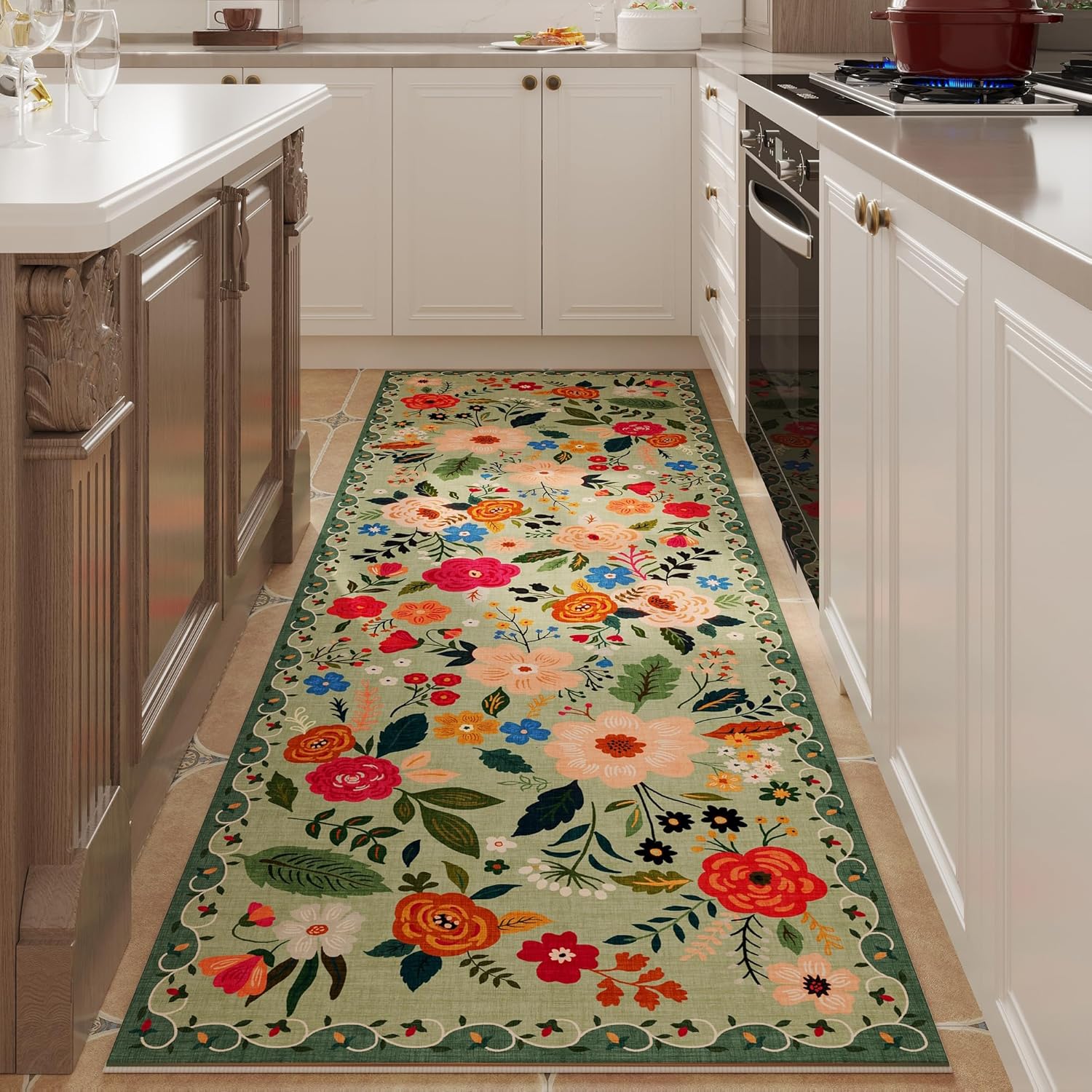 Rugcomf Soft Floral Runner Rug with Non-Slip Rubber Backing