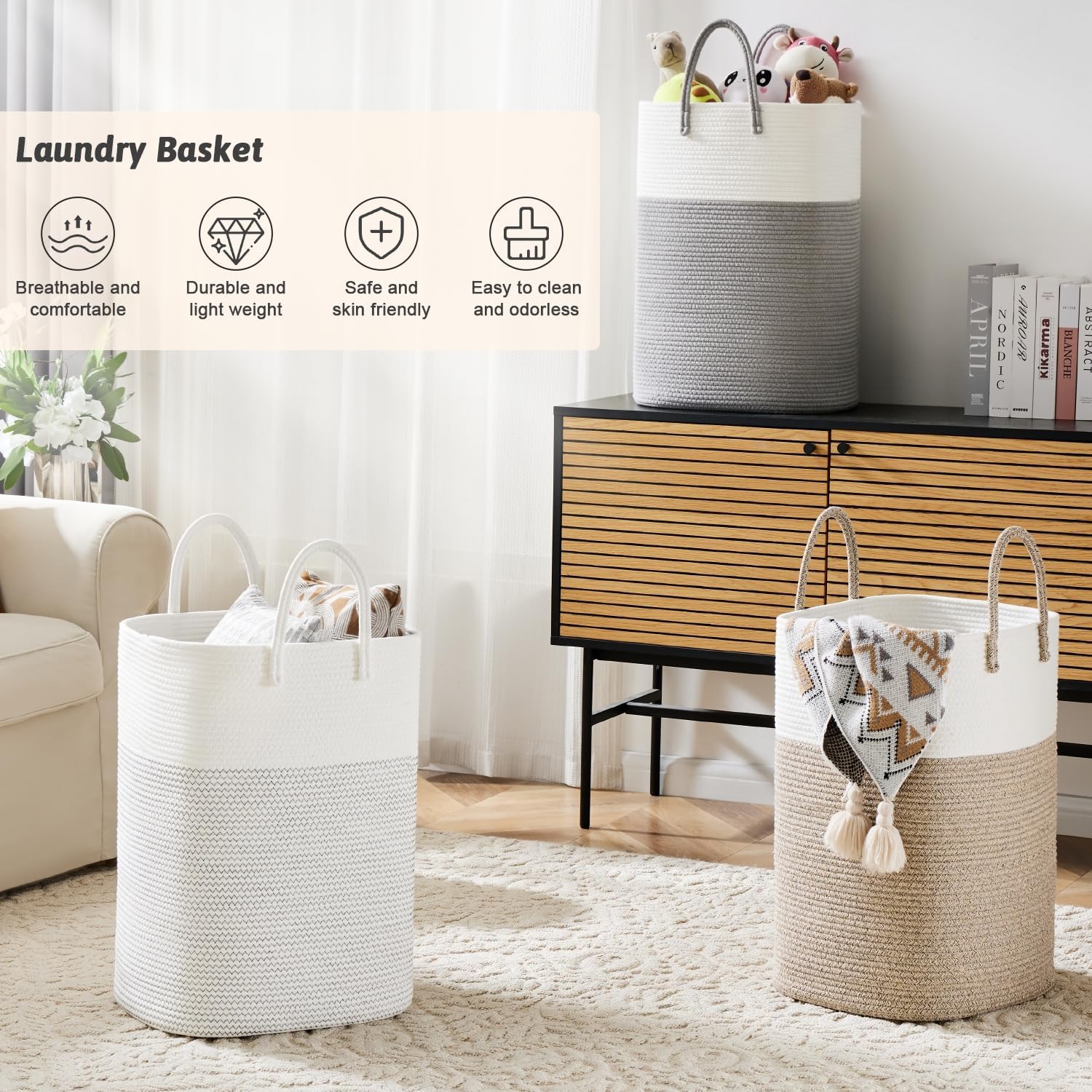Artfeel Cotton Rope Laundry Basket 60L Hamper