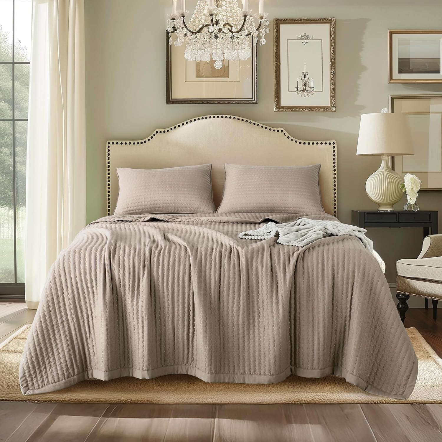 KASENTEX Quilt Bedding Set Camel Oversized Queen 2 Shams