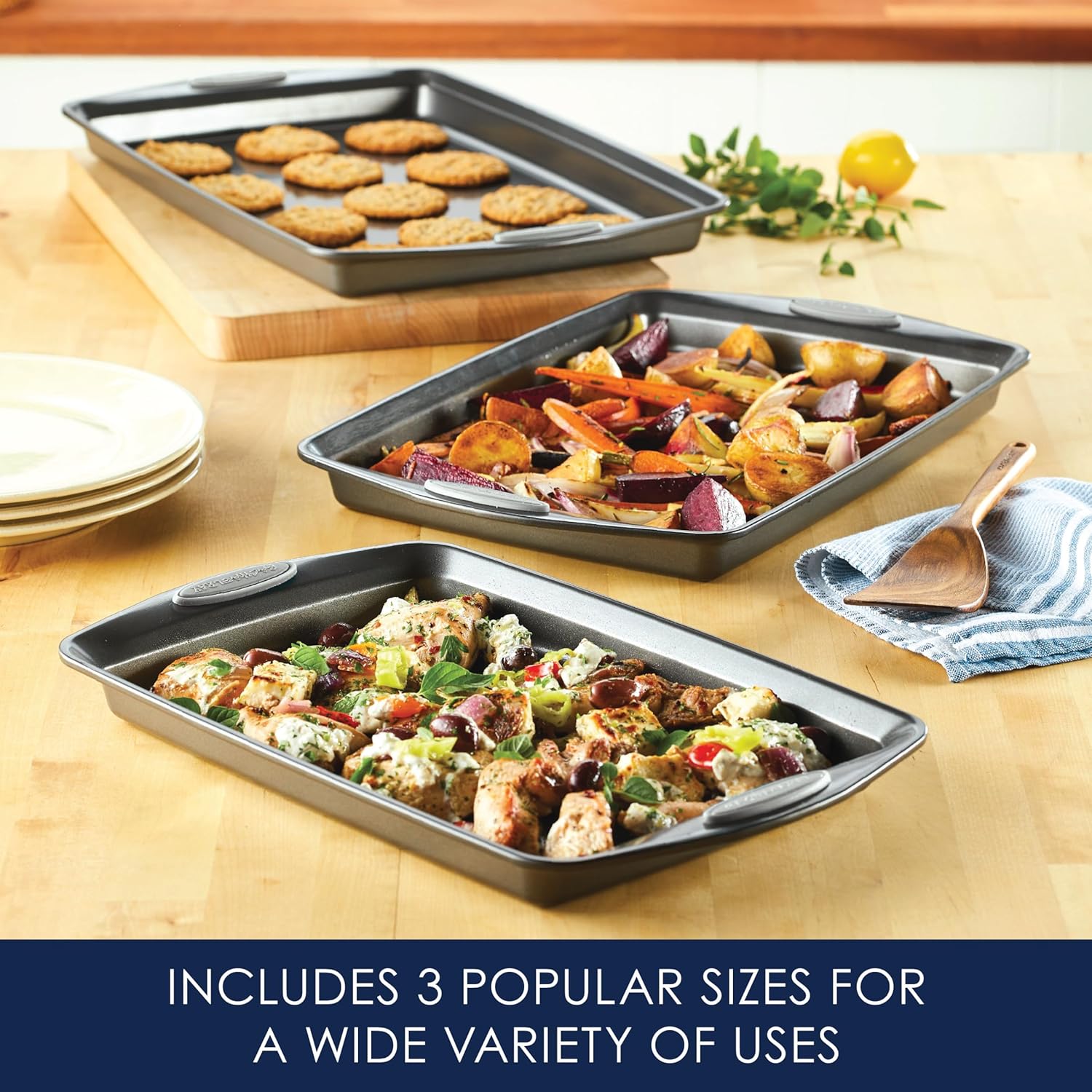 Rachael Ray Nonstick Bakeware Set 3 Piece Gray