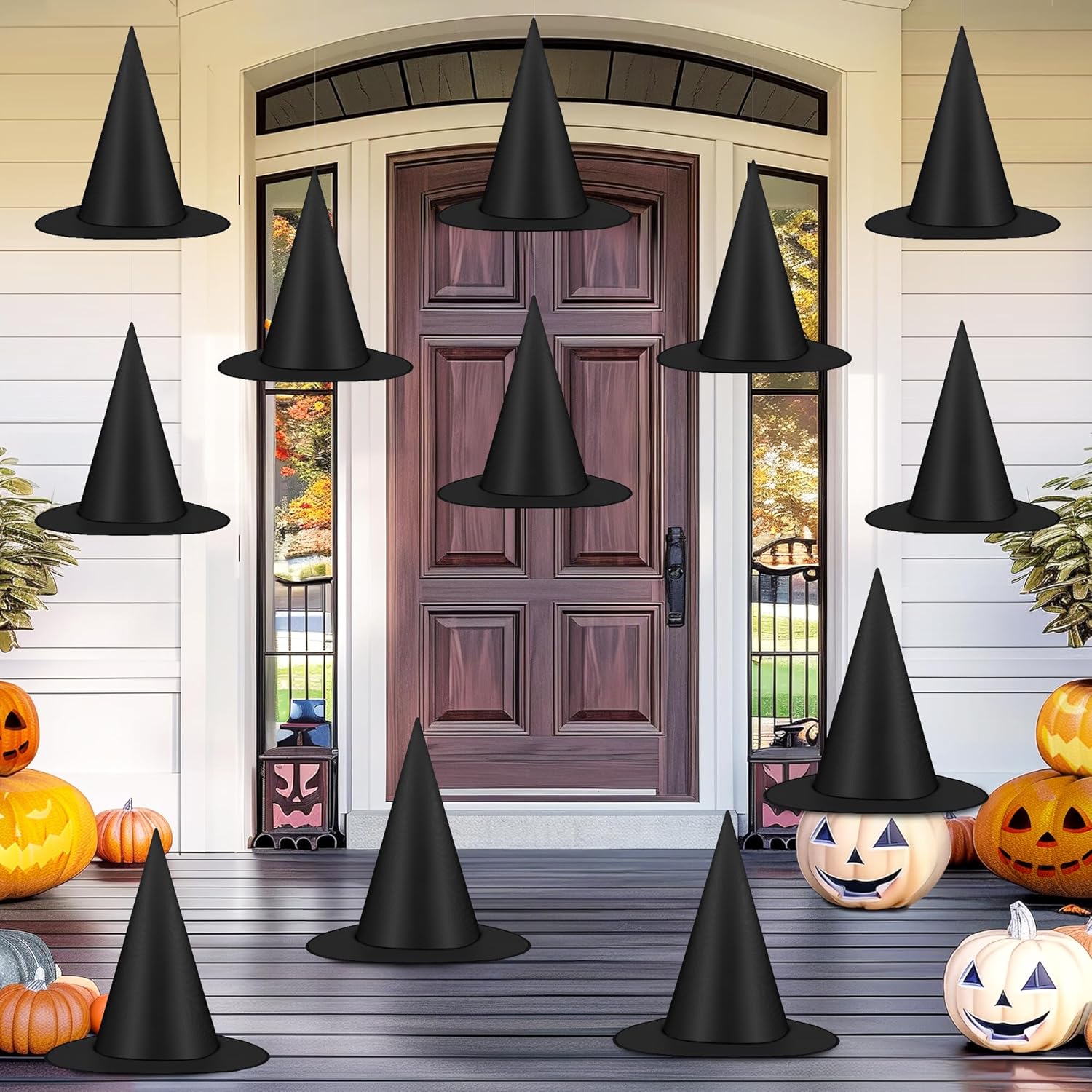12 Piece Halloween Witch Hats with 328 FT Cord