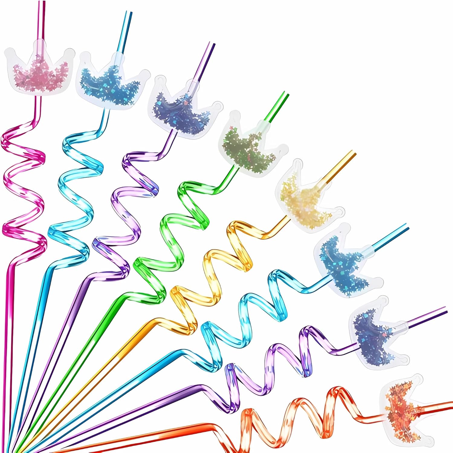 Glitter Princess Party Favors Reusable Straws with Crowns