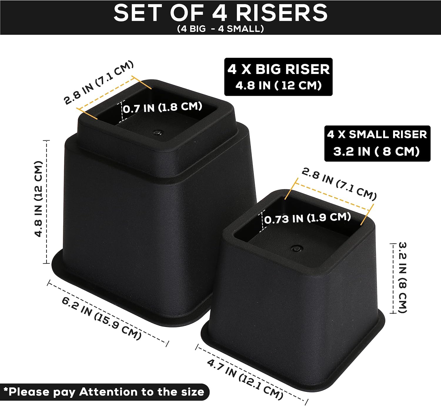 Utopia Bedding Bed Risers Set of 4 Black 3 5 8 Inch