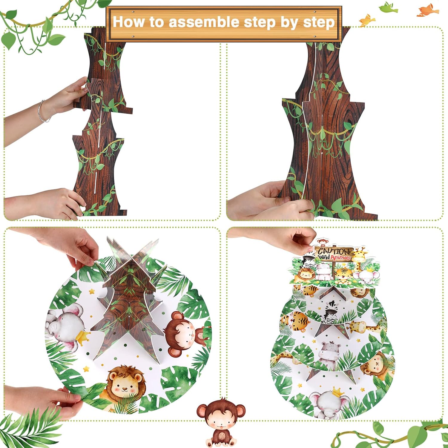 Nuenen Safari Cupcake Stand 3 Tier Jungle Theme Decor